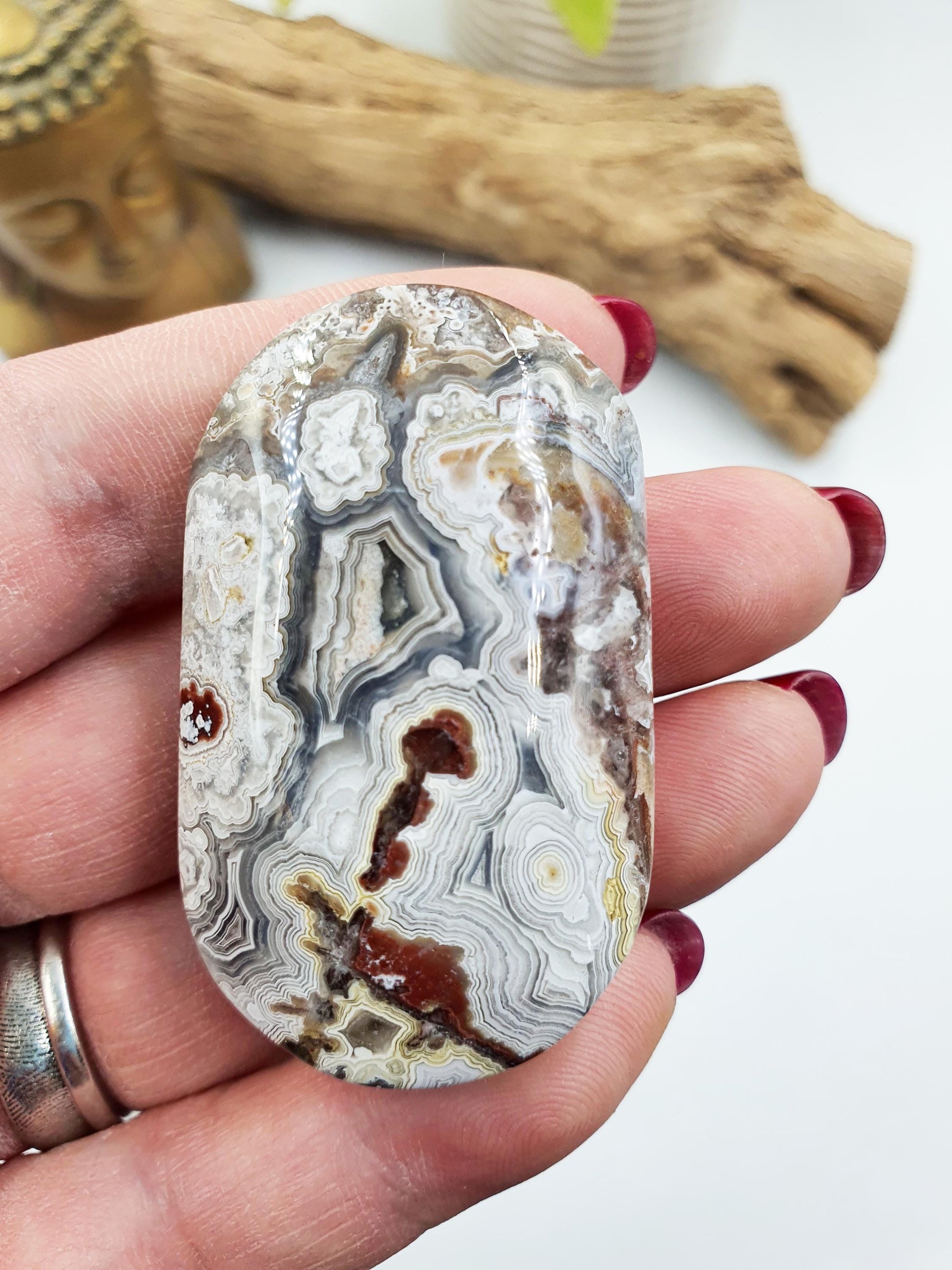 Stunning Little Mexican Crazy Lace Agate Palm / Crazy Lace Agate Palm Stone / Drusy Agate Palm / Meditation Palm - 40g