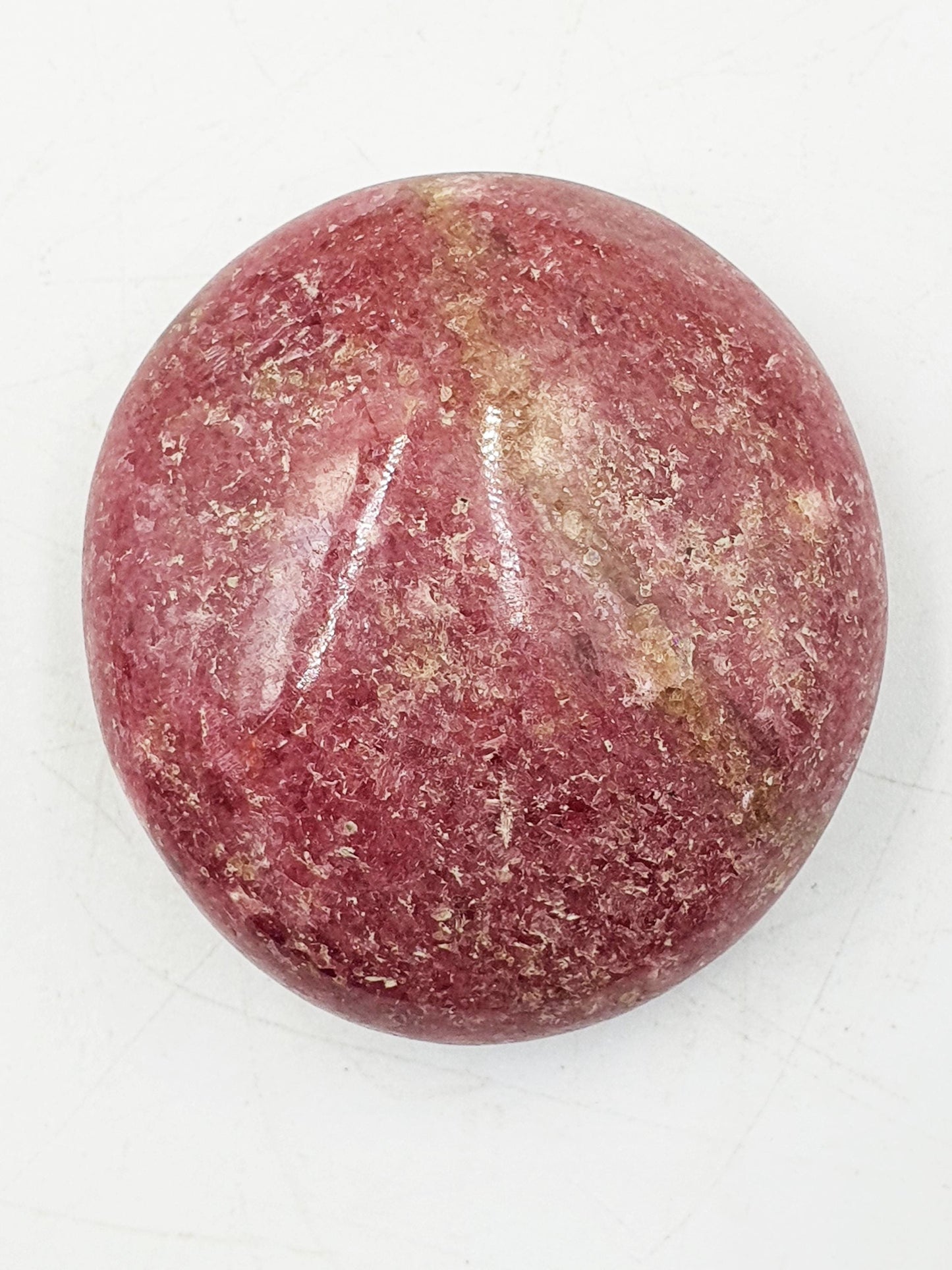 Round Pretty Rhodonite Palm Stone / Rhodonite Palm / Pocket Crystal / Meditation Palm / Reiki Crystal Palm - 110g