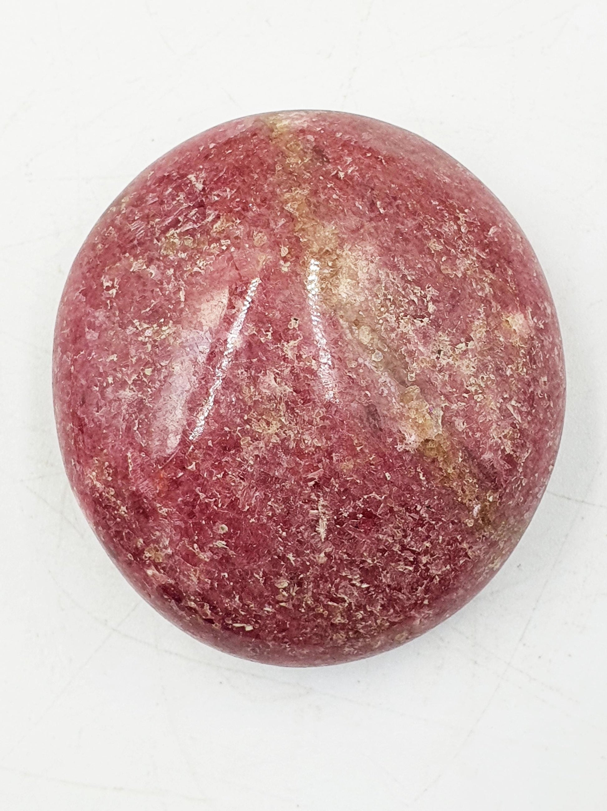 Round Pretty Rhodonite Palm Stone / Rhodonite Palm / Pocket Crystal / Meditation Palm / Reiki Crystal Palm - 110g