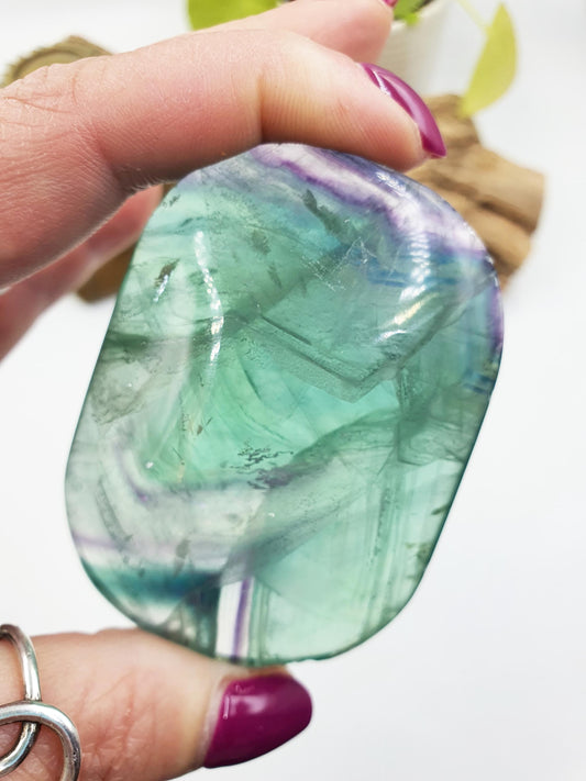 Flashy Fluorite Palm with Rainbows / Fluorite Palm Stone / Large Purple and Green Fluorite Palm Stone / Meditation Palm - 175g