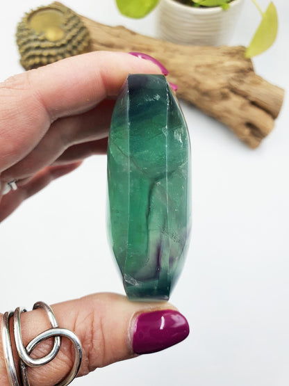 Flashy Fluorite Palm with Rainbows / Fluorite Palm Stone / Large Purple and Green Fluorite Palm Stone / Meditation Palm - 175g