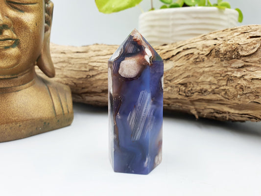 Pretty Blue Flower Agate Point / Sakura Agate Tower / Blue Flower Agate Crystal Obelisk / Healing Tower - 105g
