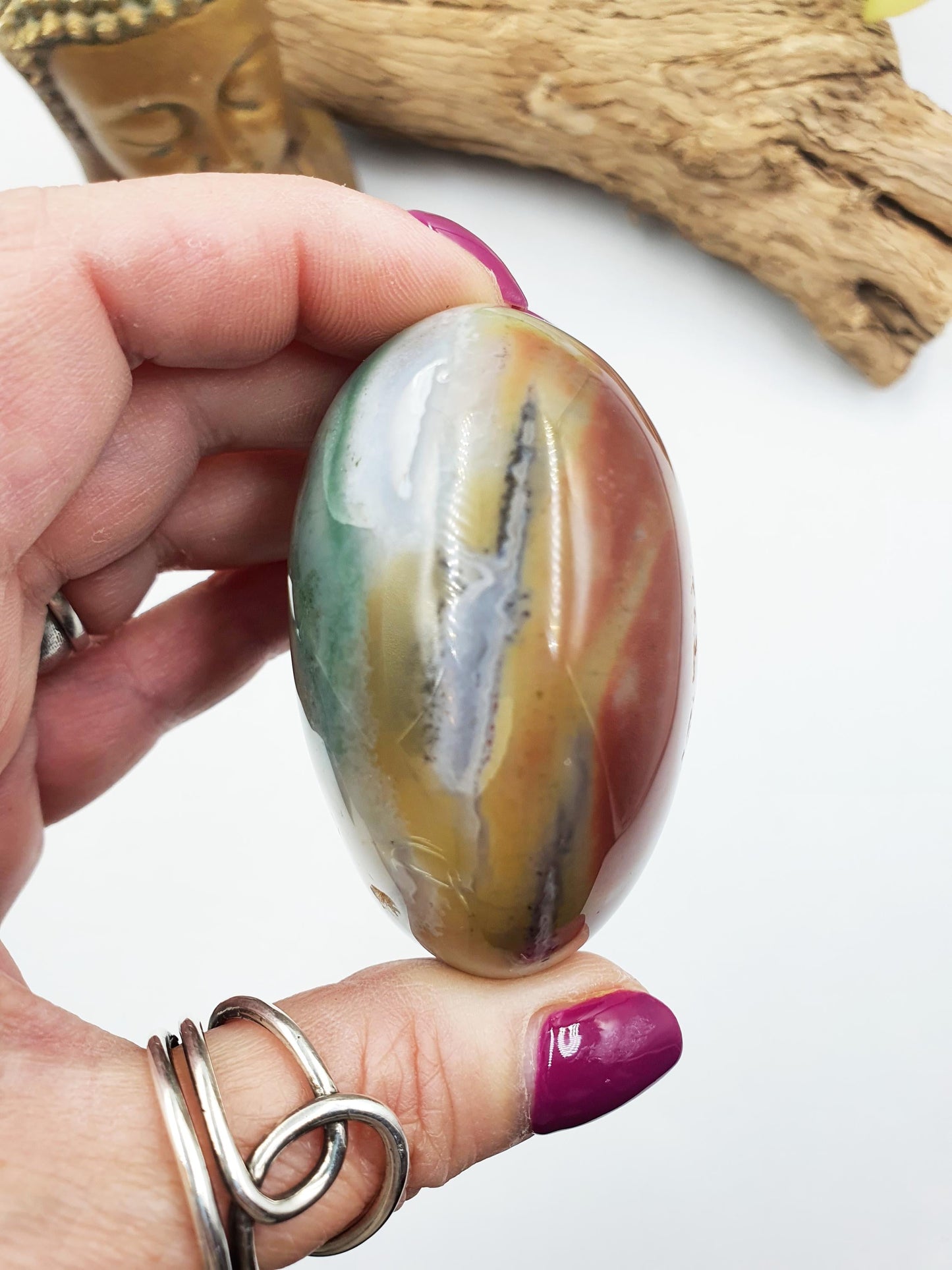 Large Ocean Jasper Palm / Ocean Jasper Palm stone / Colourful OJ Palm / Meditation Palm - 210g