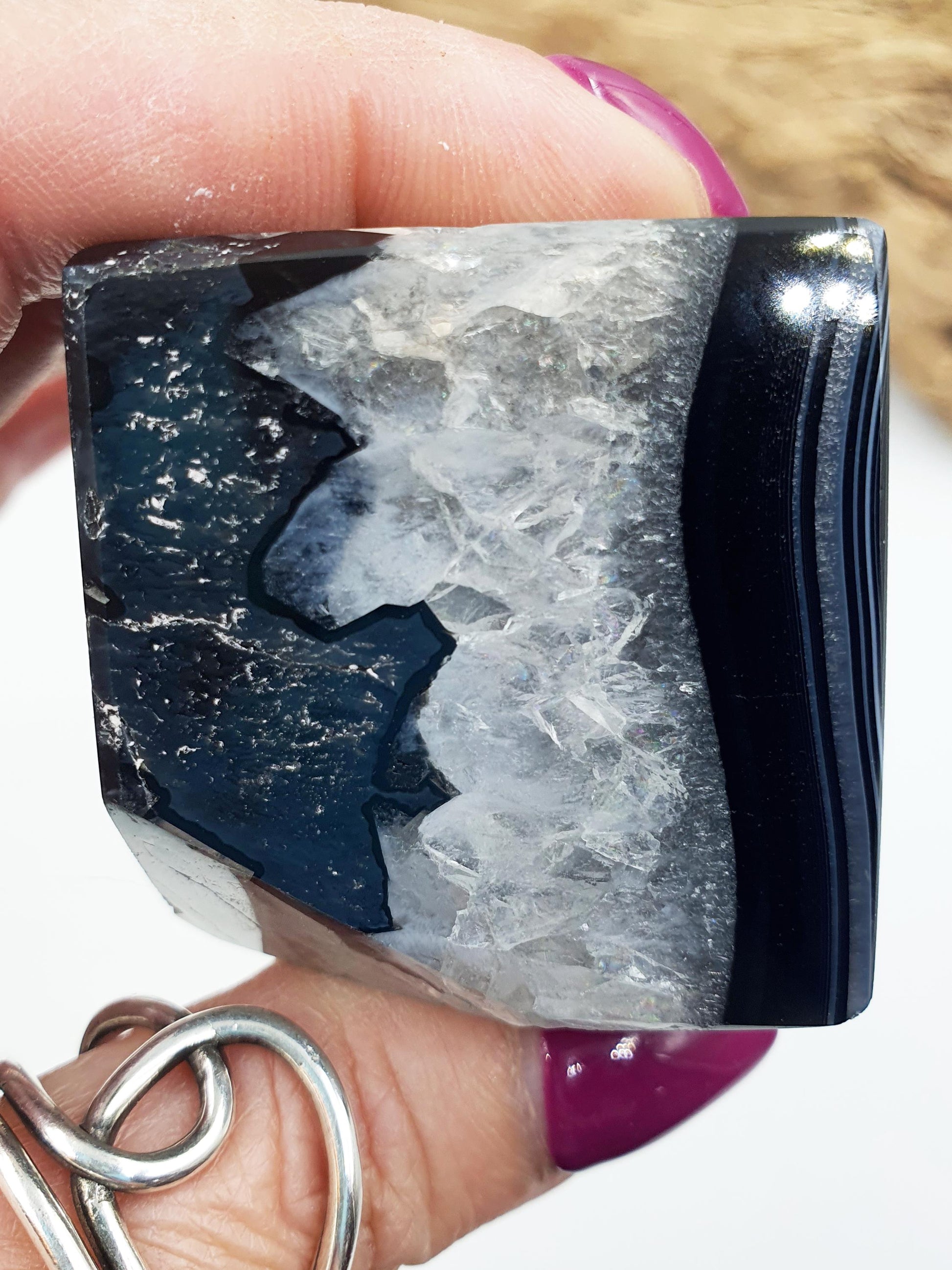 Black Banded Agate Drusy Cube / Black Striped Agate Crystal Cube / Black Agate Crystal Square - 165g