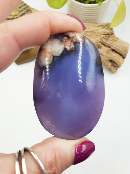 Beautiful Blue Flower Agate Palm / Sakura Agate Palm Stone / Blue Flower Agate Crystal / Meditation Palm - 70g