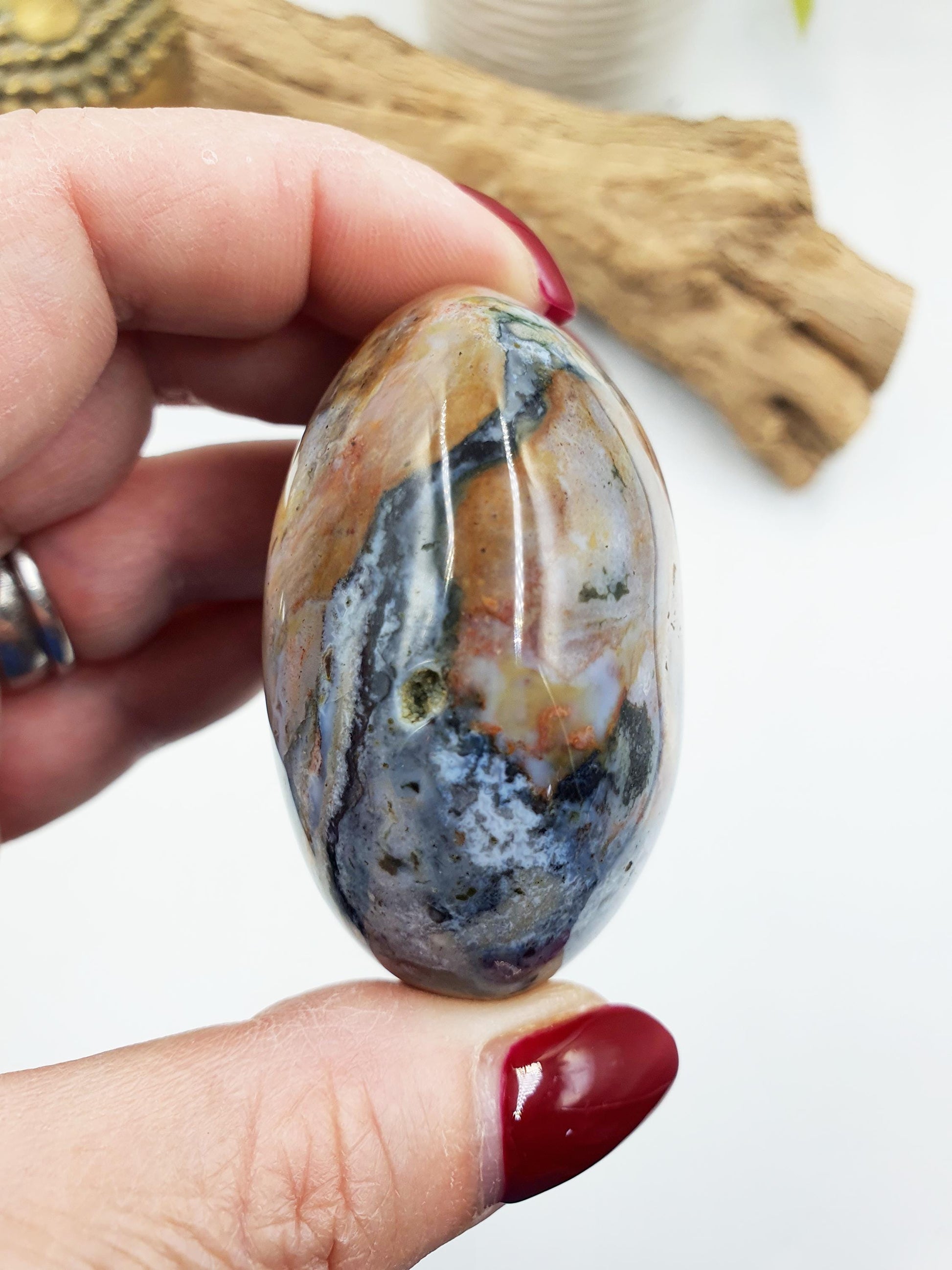 Beautiful Colourful Ocean Jasper Palm / Ocean Jasper Palm stone / OJ Palm / Pocket Crystal / Meditation Palm / Reiki Crystal Palm - 150g