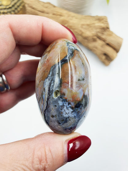 Beautiful Colourful Ocean Jasper Palm / Ocean Jasper Palm stone / OJ Palm / Pocket Crystal / Meditation Palm / Reiki Crystal Palm - 150g