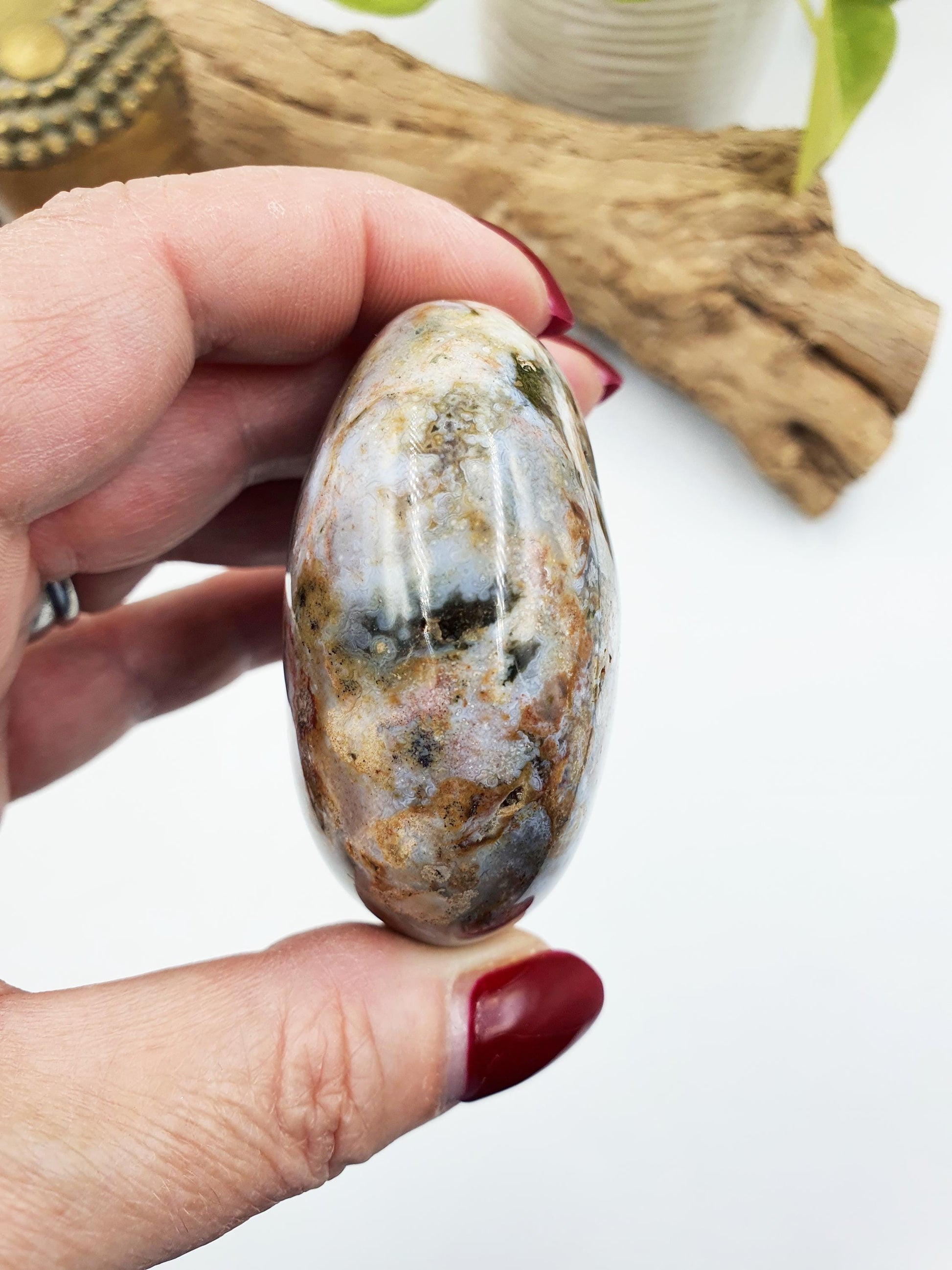 Large Round Ocean Jasper Palm / Ocean Jasper Palm stone / OJ Palm / Meditation Palm / Reiki Crystal Palm - 155g