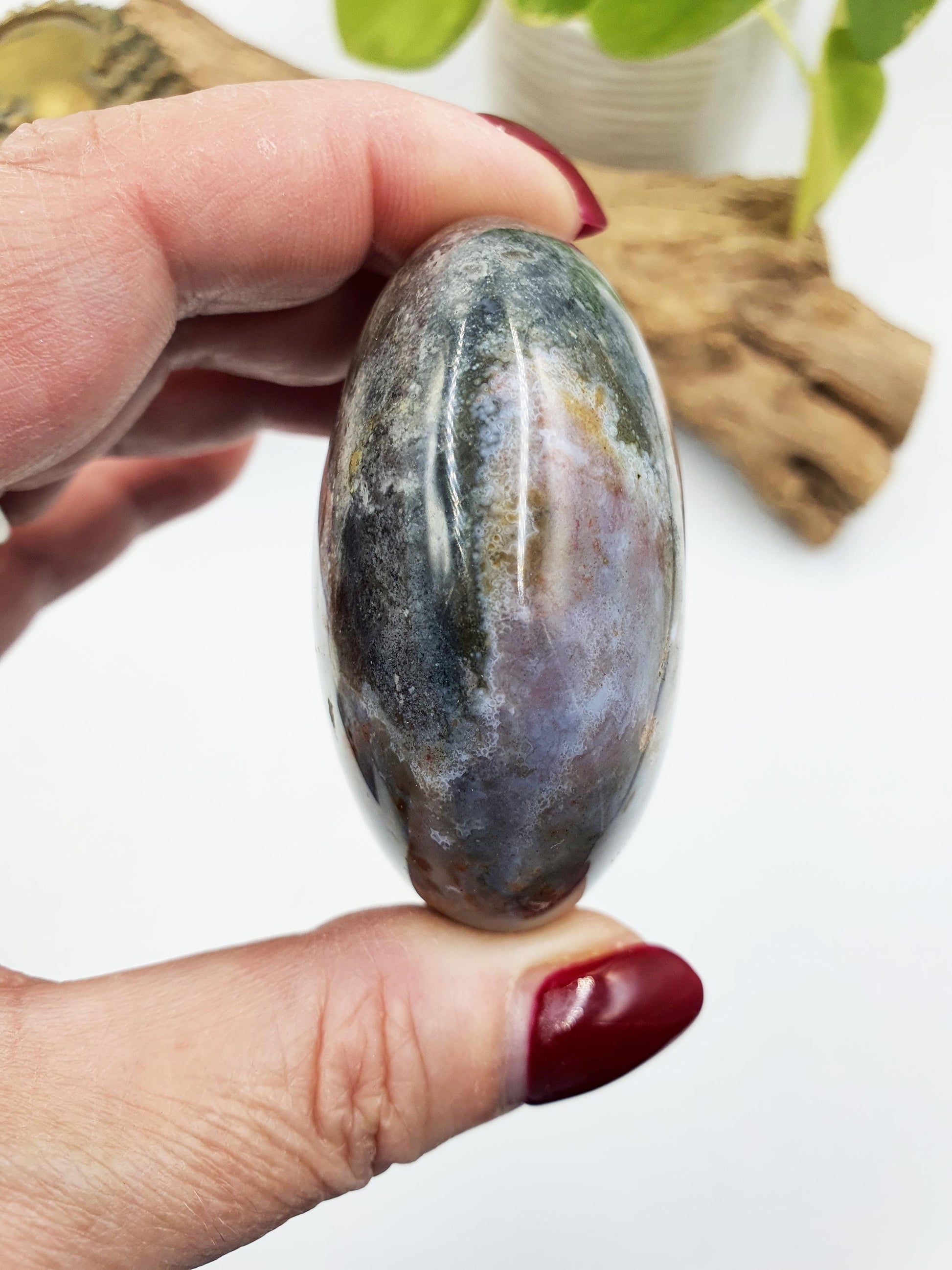 Large Round Ocean Jasper Palm / Ocean Jasper Palm stone / OJ Palm / Meditation Palm / Reiki Crystal Palm - 155g