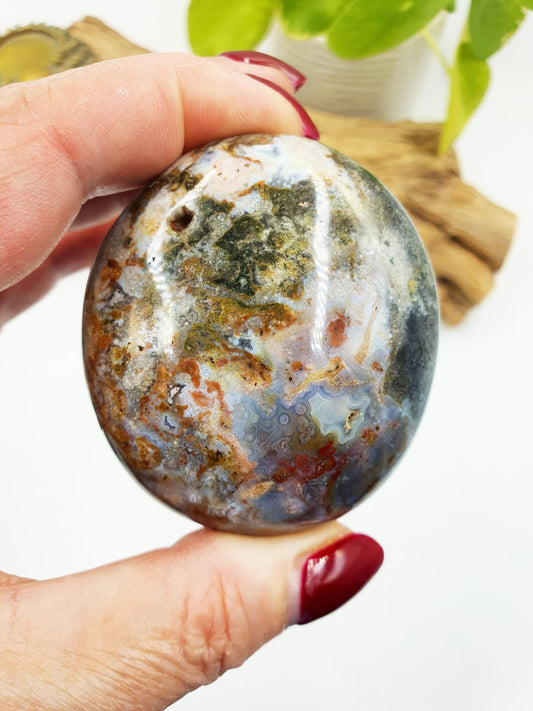 Large Round Ocean Jasper Palm / Ocean Jasper Palm stone / OJ Palm / Meditation Palm / Reiki Crystal Palm - 155g