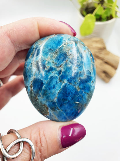 Blue Apatite Palm Stone - Motivation & Focus Healing Crystal - 105g