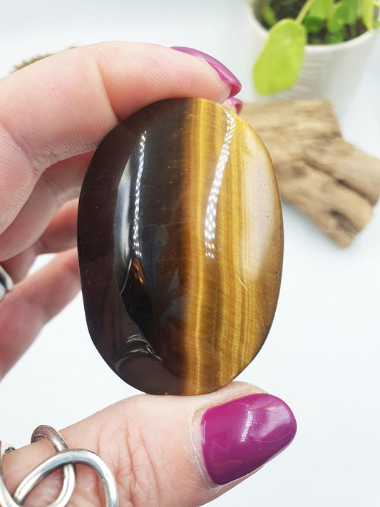 High Grade Yellow Tigers Eye Palm Stone - Protection & Courage Crystal - 70g
