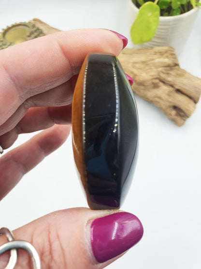 High Grade Yellow Tigers Eye Palm Stone - Protection & Courage Crystal - 70g