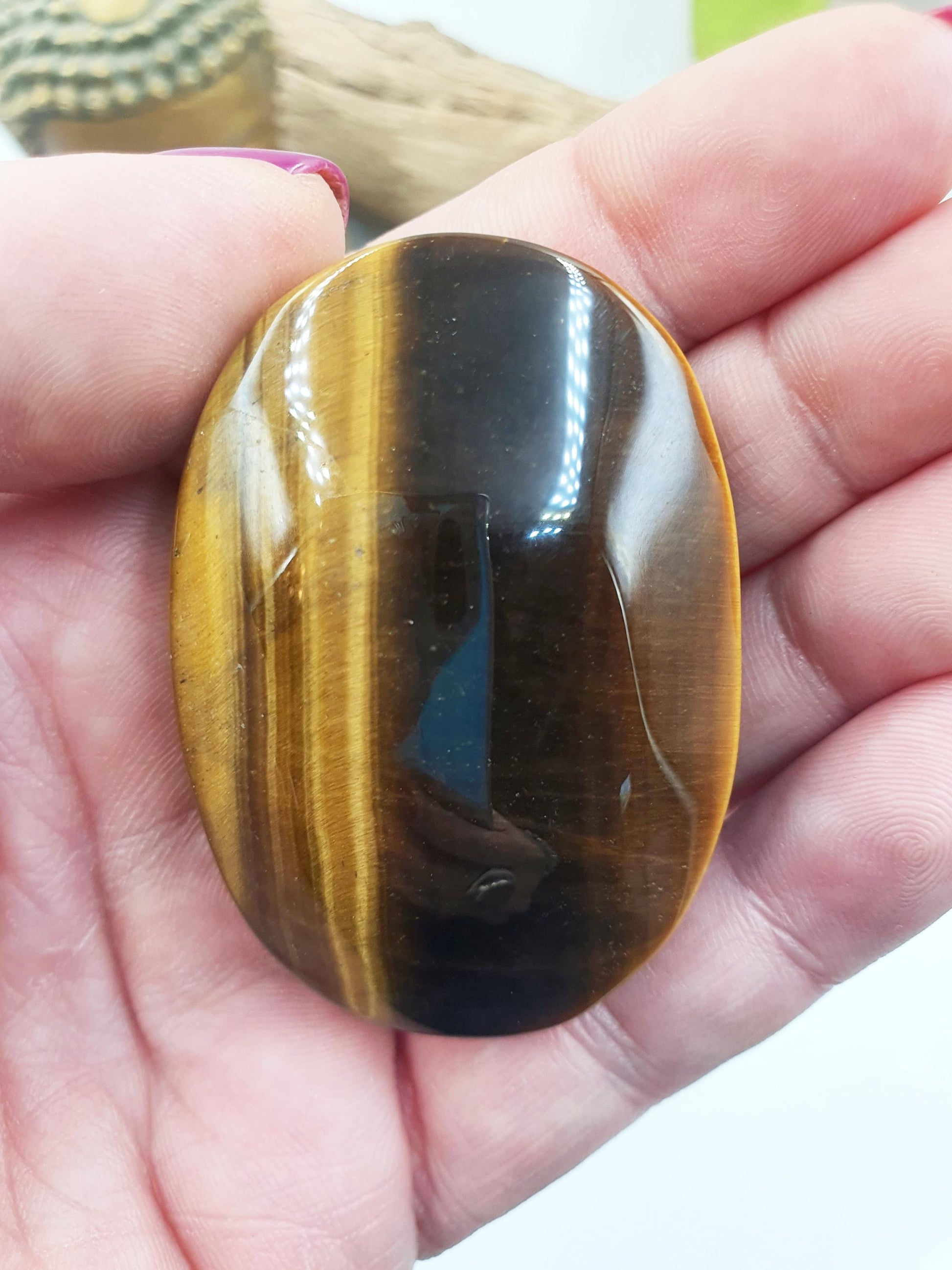 High Grade Yellow Tigers Eye Palm Stone - Protection & Courage Crystal - 70g