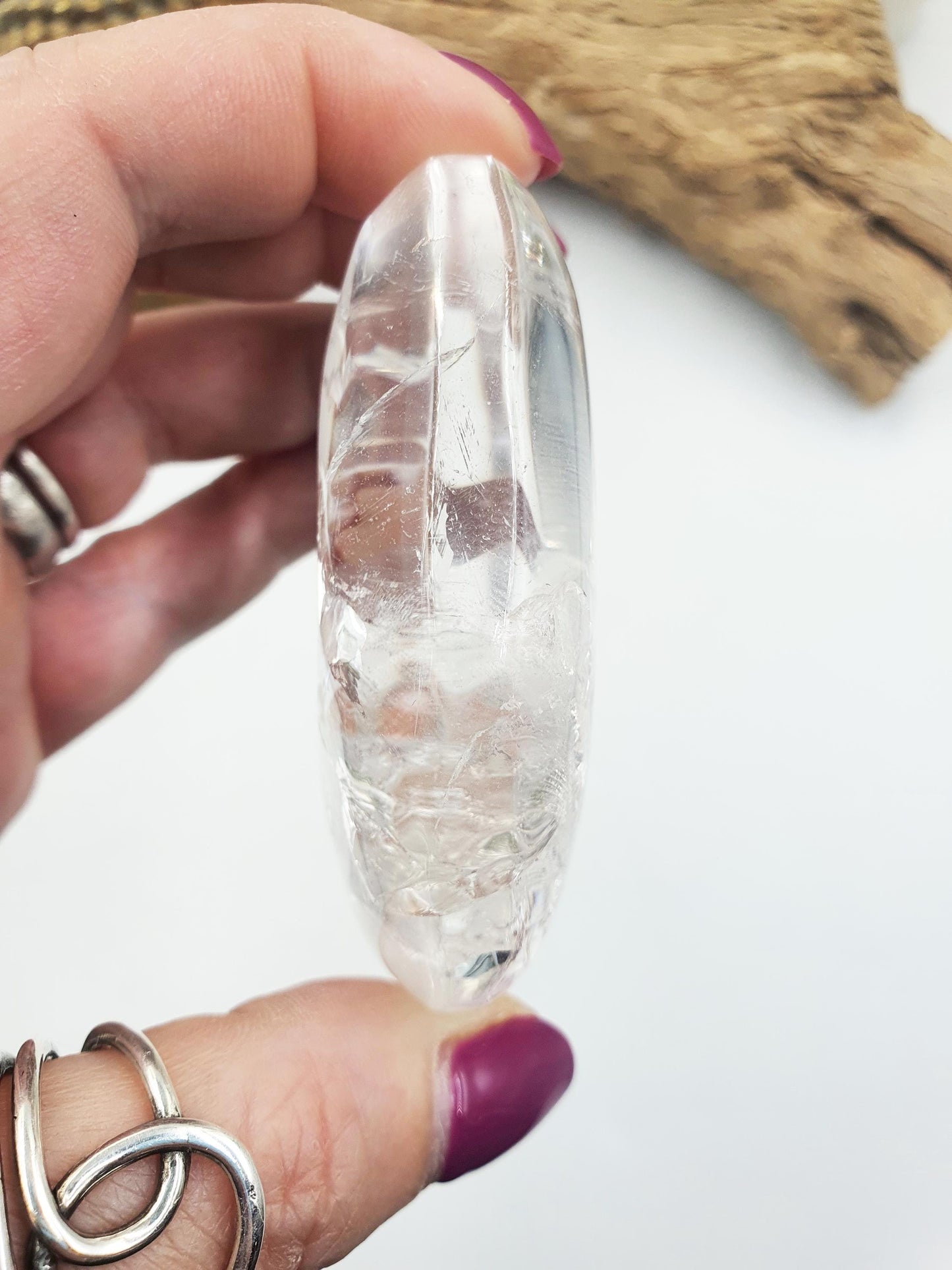 High Grade Clear Quartz Palm Stone with Rainbows - Energy Amplifying Healing Crystal - 155g