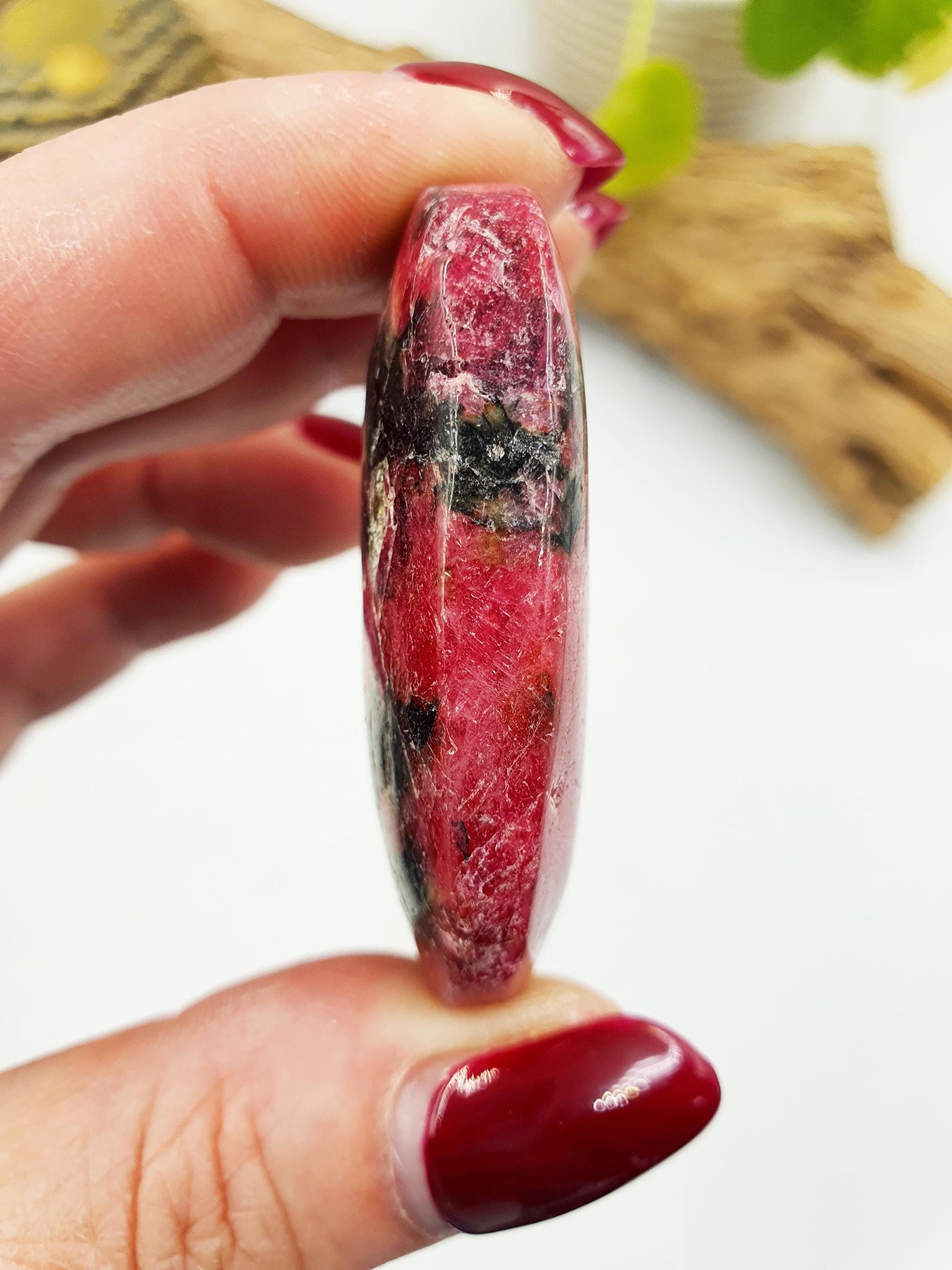 Rhodonite and Tourmaline Palmstone / Rhodonite and Tourmaline Palm / Meditation Palm / Reiki Crystal Palm- 44g