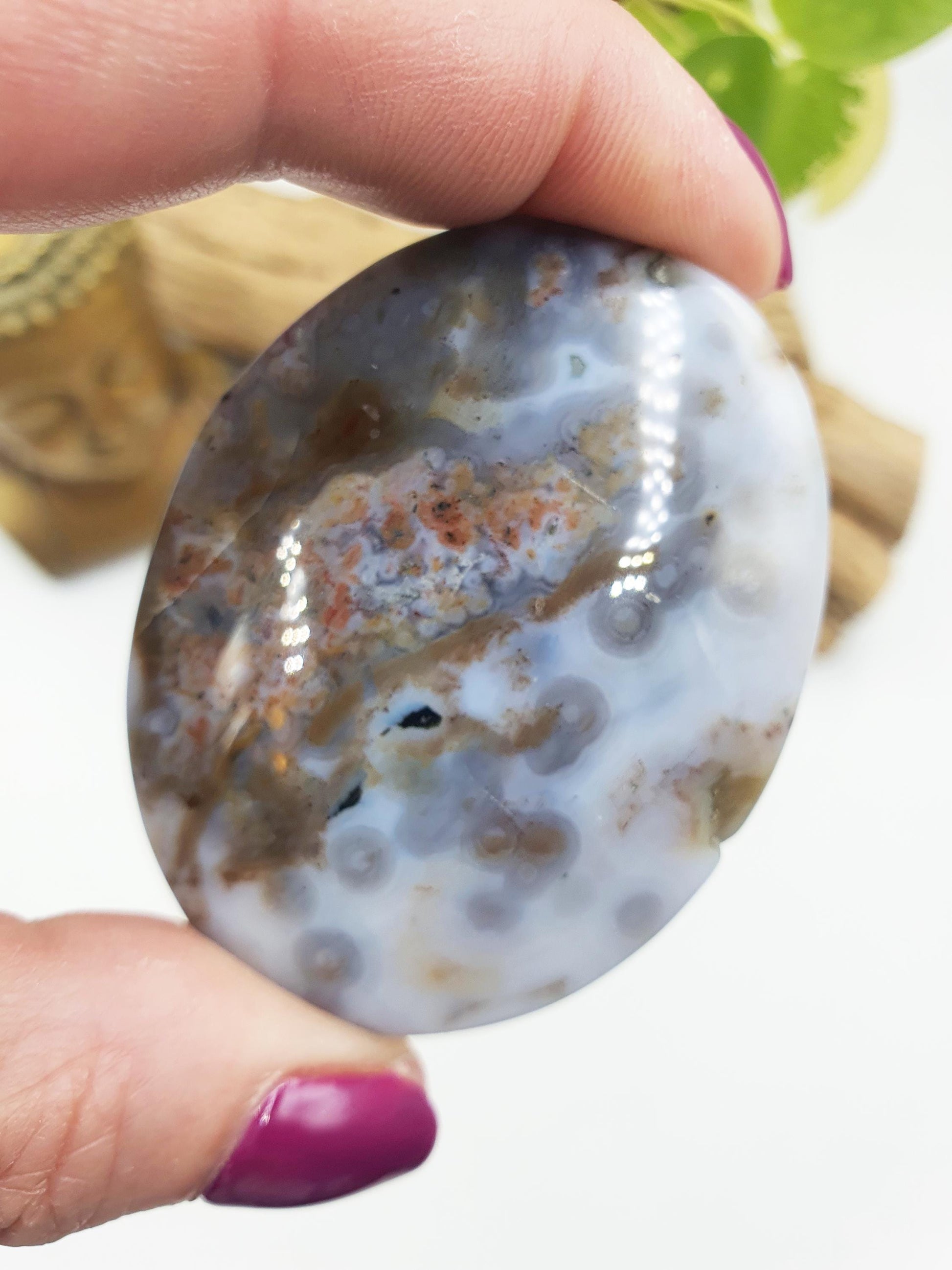 Gorgeous Orbicular Ocean Jasper Palm / Orbicular OJ Palm Stone / High Grade OJ Palm / OJ Collectors Crystal - 80g