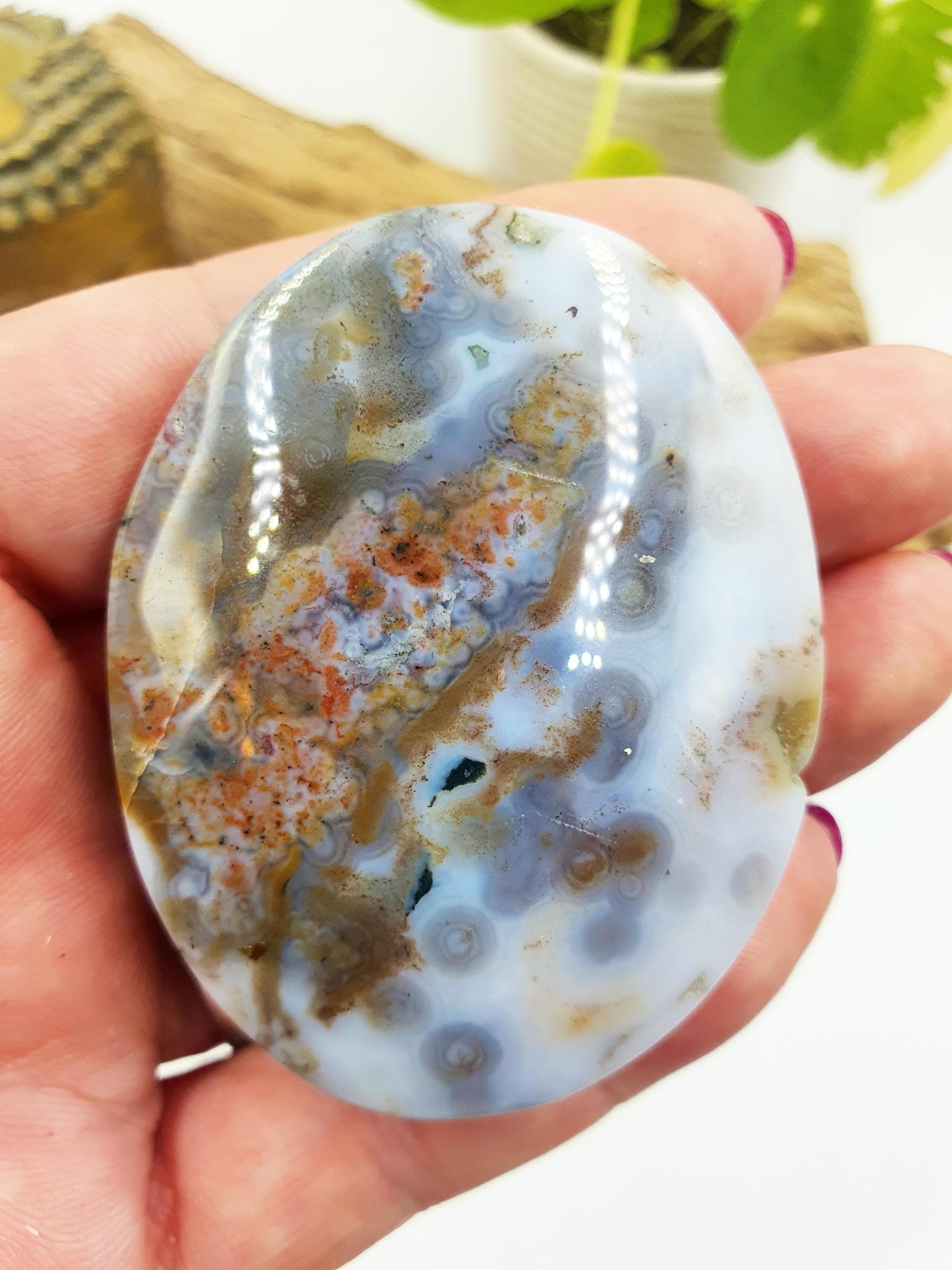 Gorgeous Orbicular Ocean Jasper Palm / Orbicular OJ Palm Stone / High Grade OJ Palm / OJ Collectors Crystal - 80g