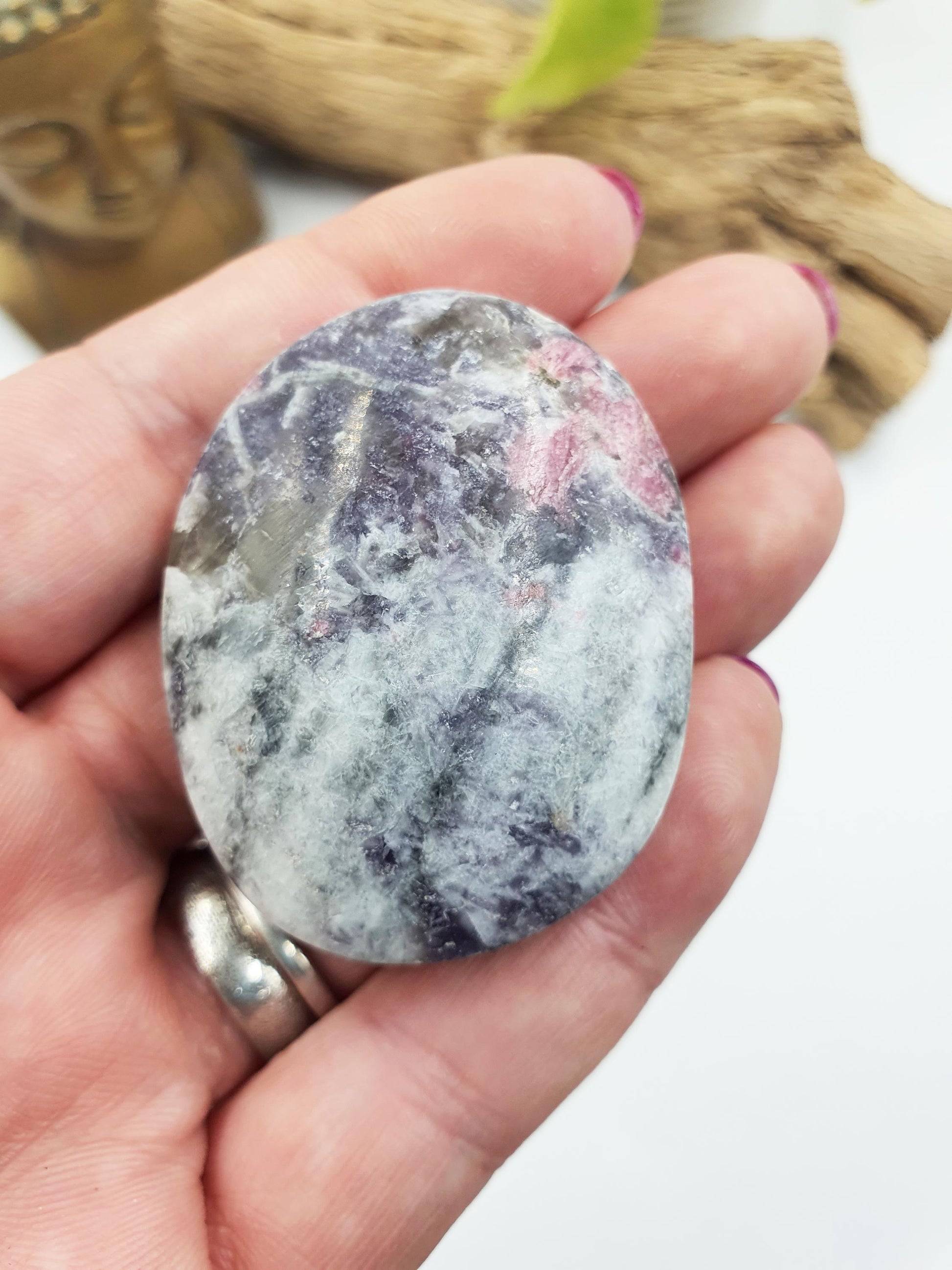 Pretty Little Unicorn Stone Palm / Unicorn Palm Stone / Pegmatite Palm / Pocket Crystal / Meditation Palm / Reiki Crystal Palm - 55g