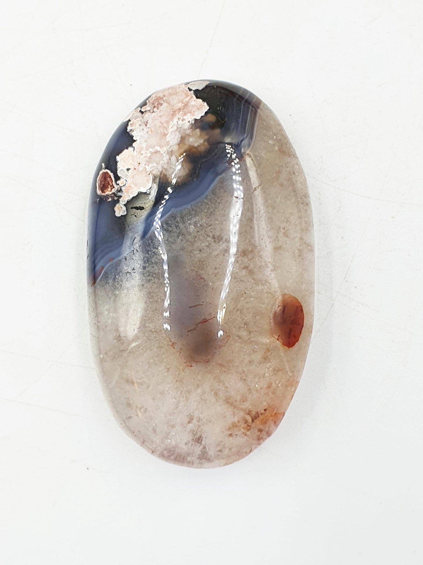 Unique Blue Flower Agate Palm Stone - Sakura Nurturing & Growth Crystal - 70g