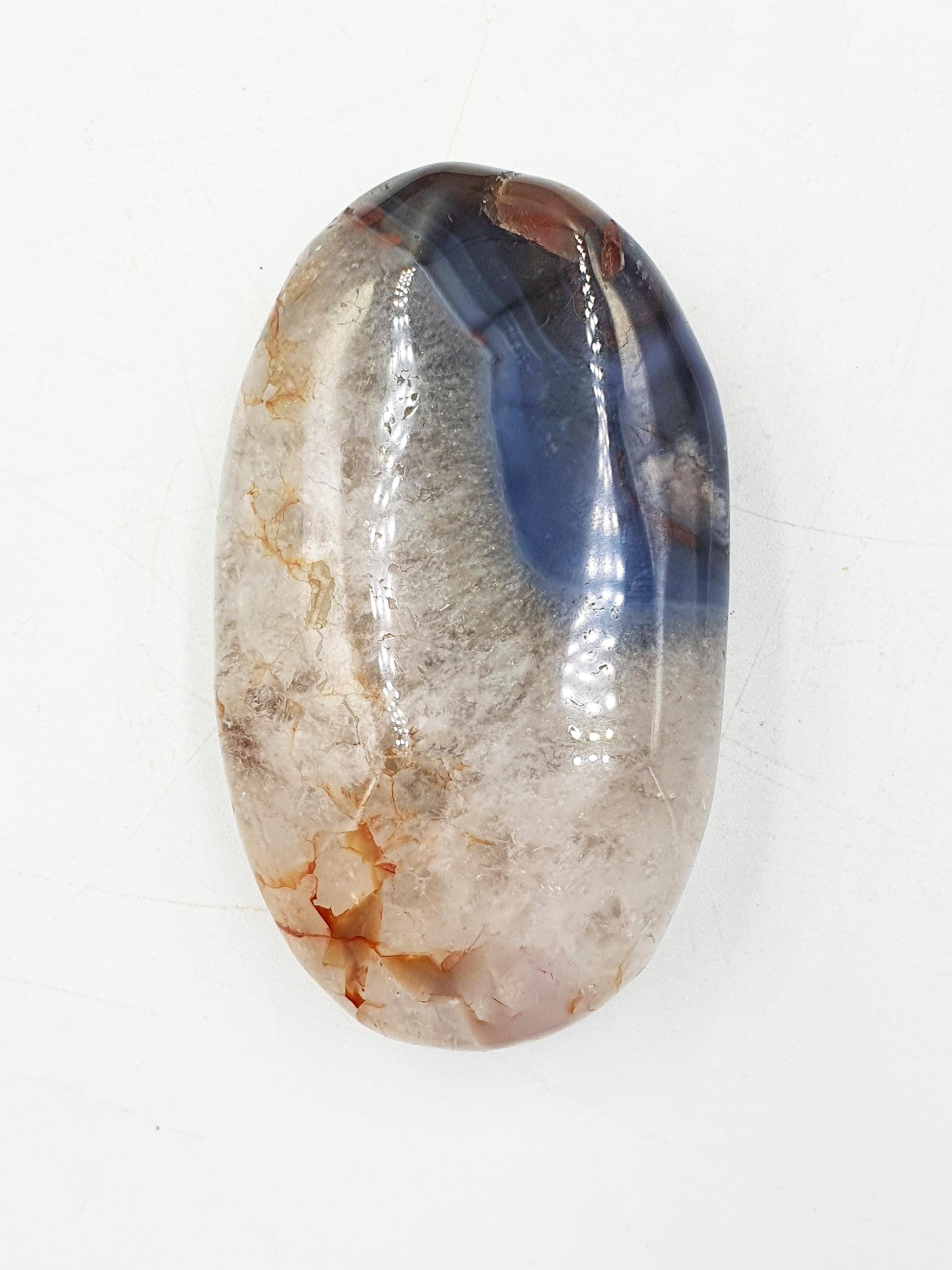 Unique Blue Flower Agate Palm Stone - Sakura Nurturing & Growth Crystal - 70g