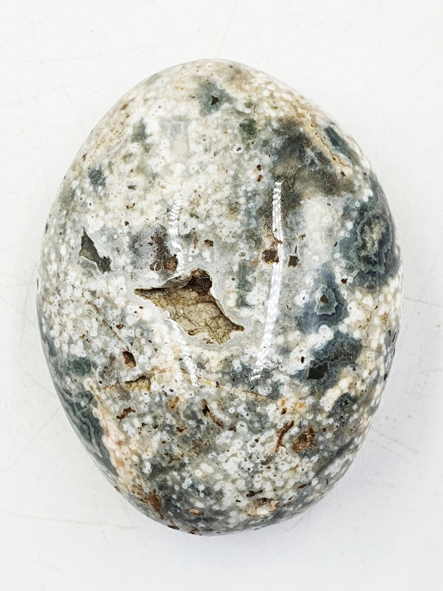 Ocean Jasper Palm with Natural Pockets - Joy & Renewal Healing Crystal - 85g