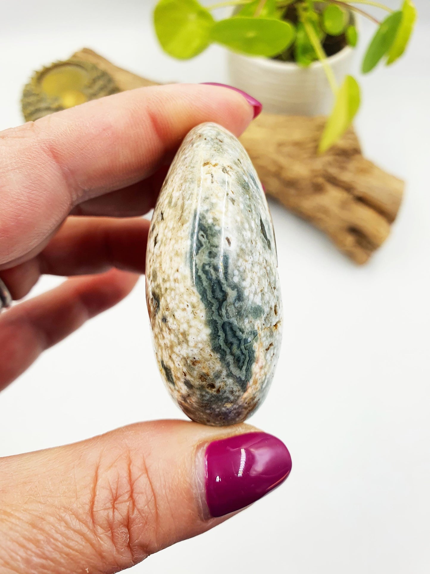 Ocean Jasper Palm with Natural Pockets - Joy & Renewal Healing Crystal - 85g