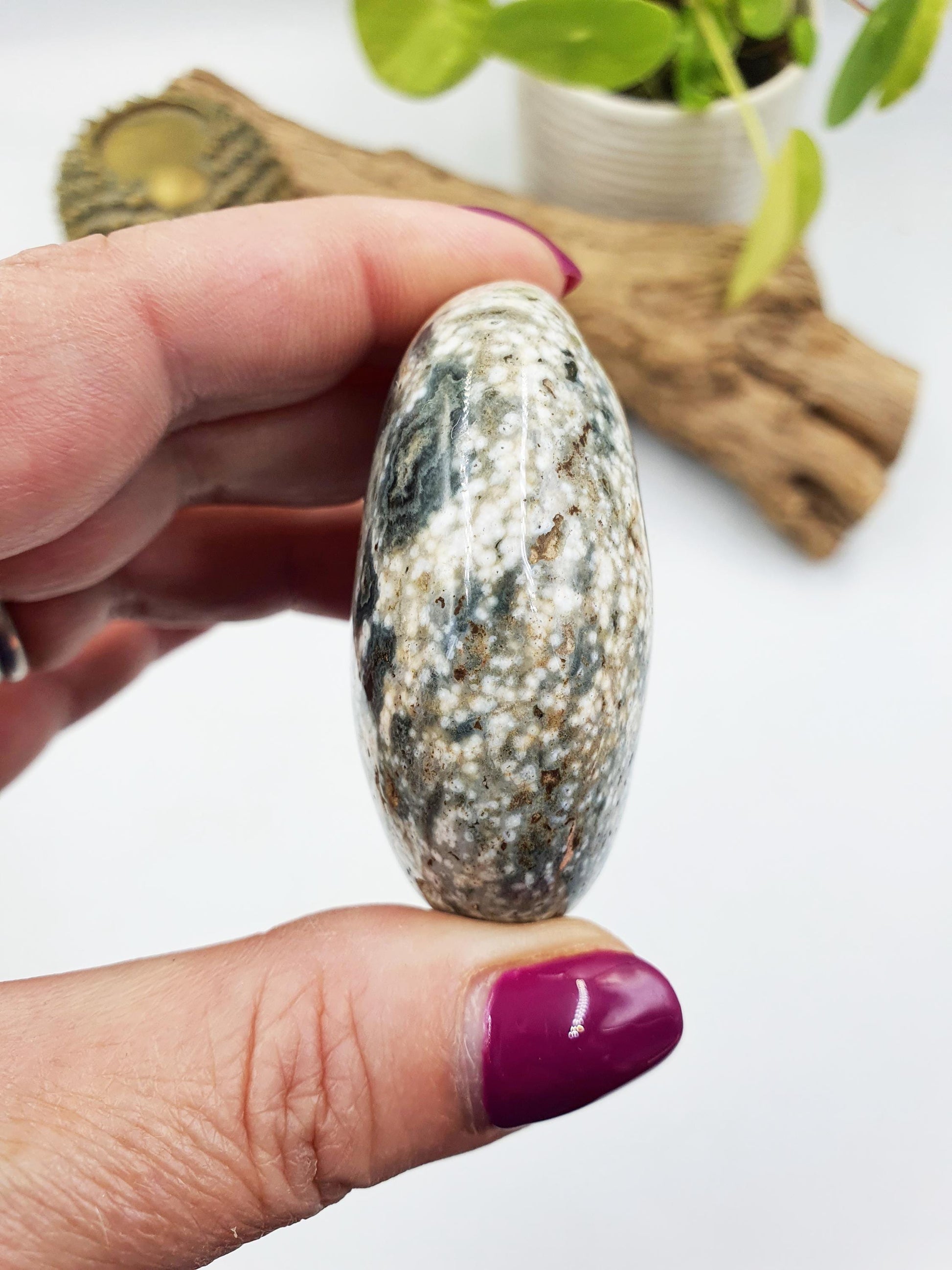 Ocean Jasper Palm with Natural Pockets - Joy & Renewal Healing Crystal - 85g