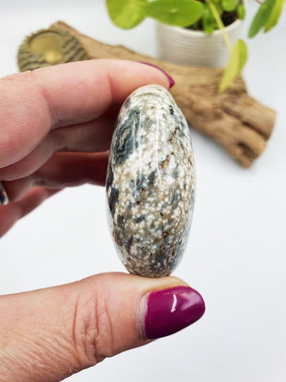 Ocean Jasper Palm with Natural Pockets - Joy & Renewal Healing Crystal - 85g