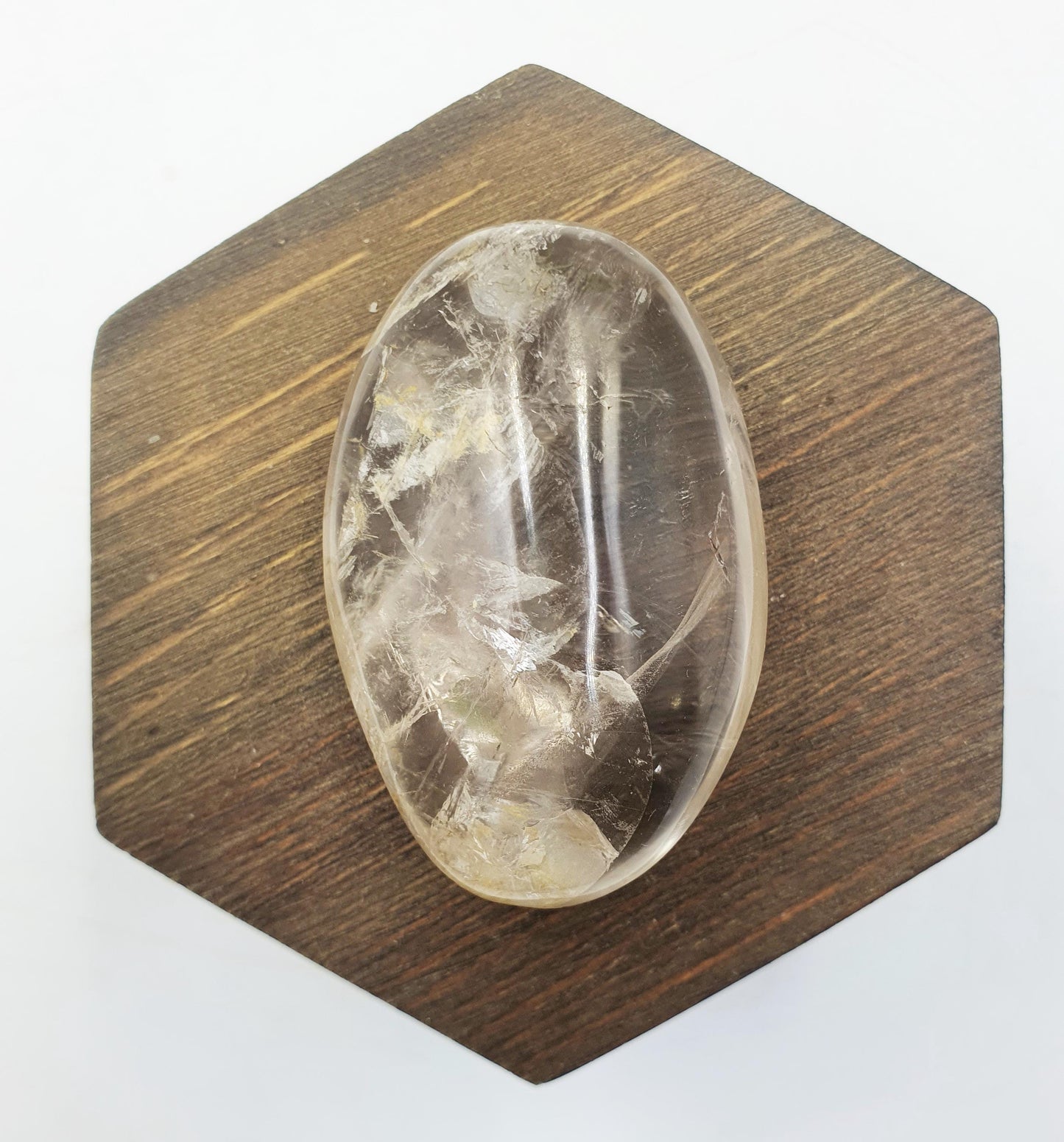 Unique Clear Quartz Palm with Golden Healer, large rainbow and shimmering inclusions / Clear Quartz Palm Stone / Meditation Palm - 70g