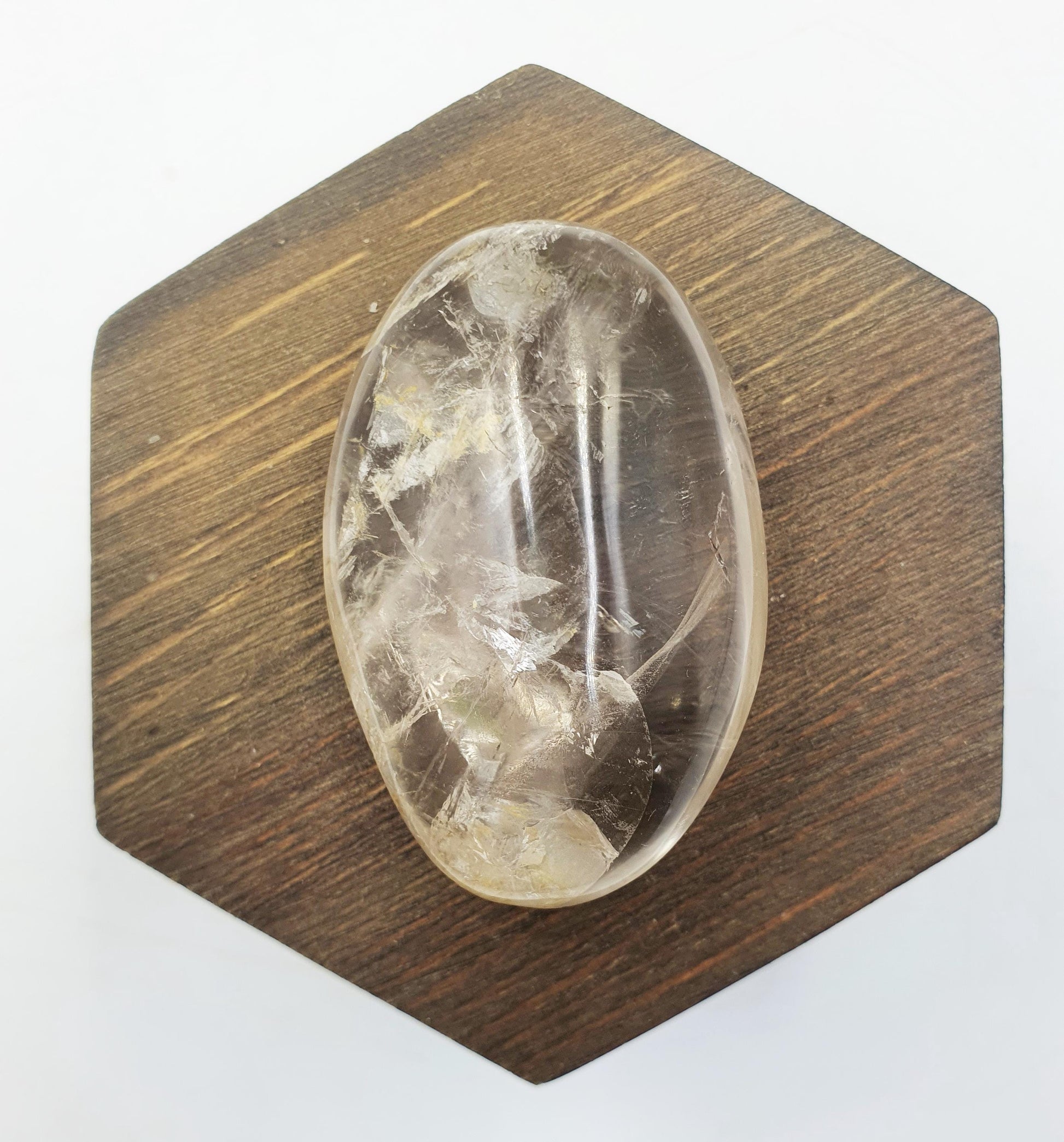 Unique Clear Quartz Palm with Golden Healer, large rainbow and shimmering inclusions / Clear Quartz Palm Stone / Meditation Palm - 70g