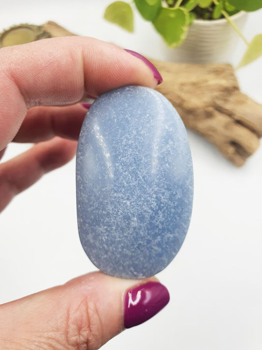 Beautiful Angelite Palm / Angelite Palm Stone / Pocket Stone / Meditation Palm / Reiki Crystal Palm - 55g