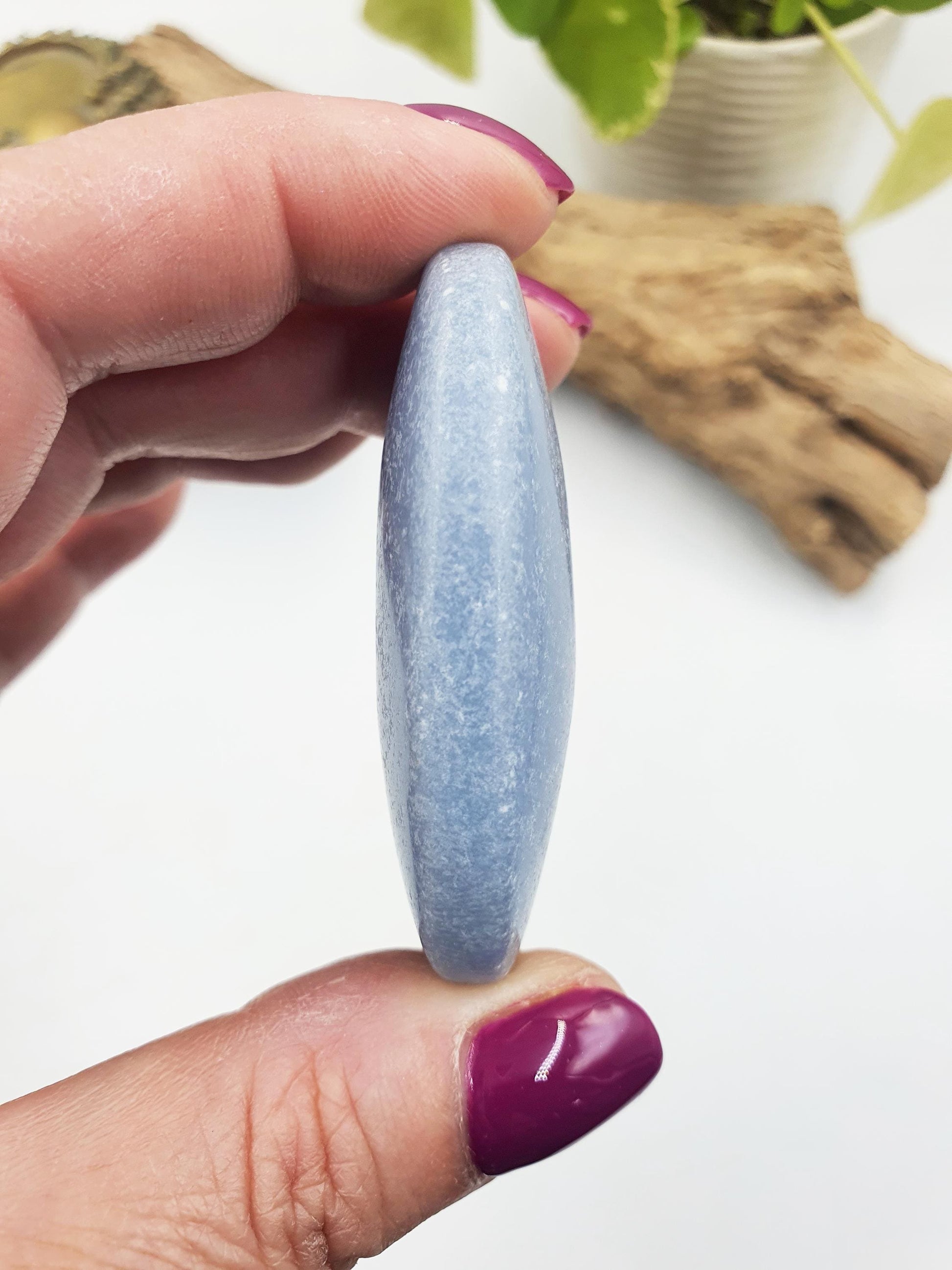 Beautiful Angelite Palm / Angelite Palm Stone / Pocket Stone / Meditation Palm / Reiki Crystal Palm - 55g