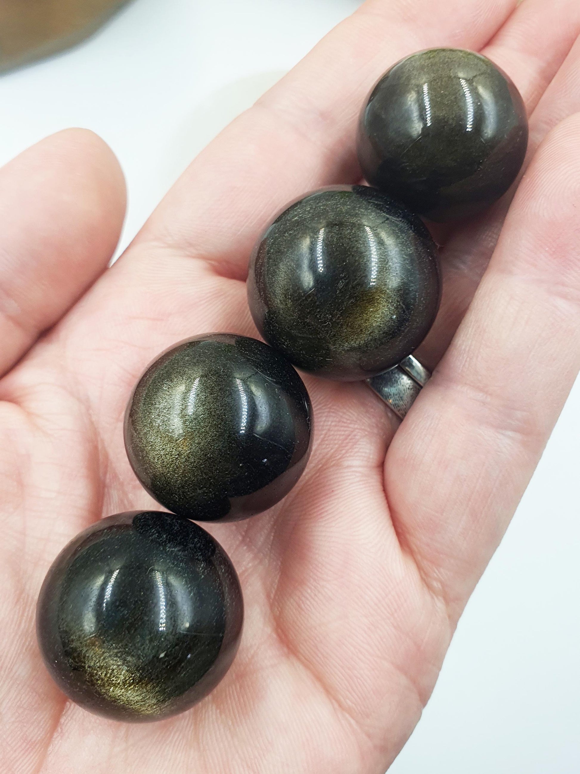 Cute Golden Sheen Obsidian Mini Crystal Sphere / Golden Obsidian Mini Orb / Gold Sheen Mini Crystal Ball - 23+mm