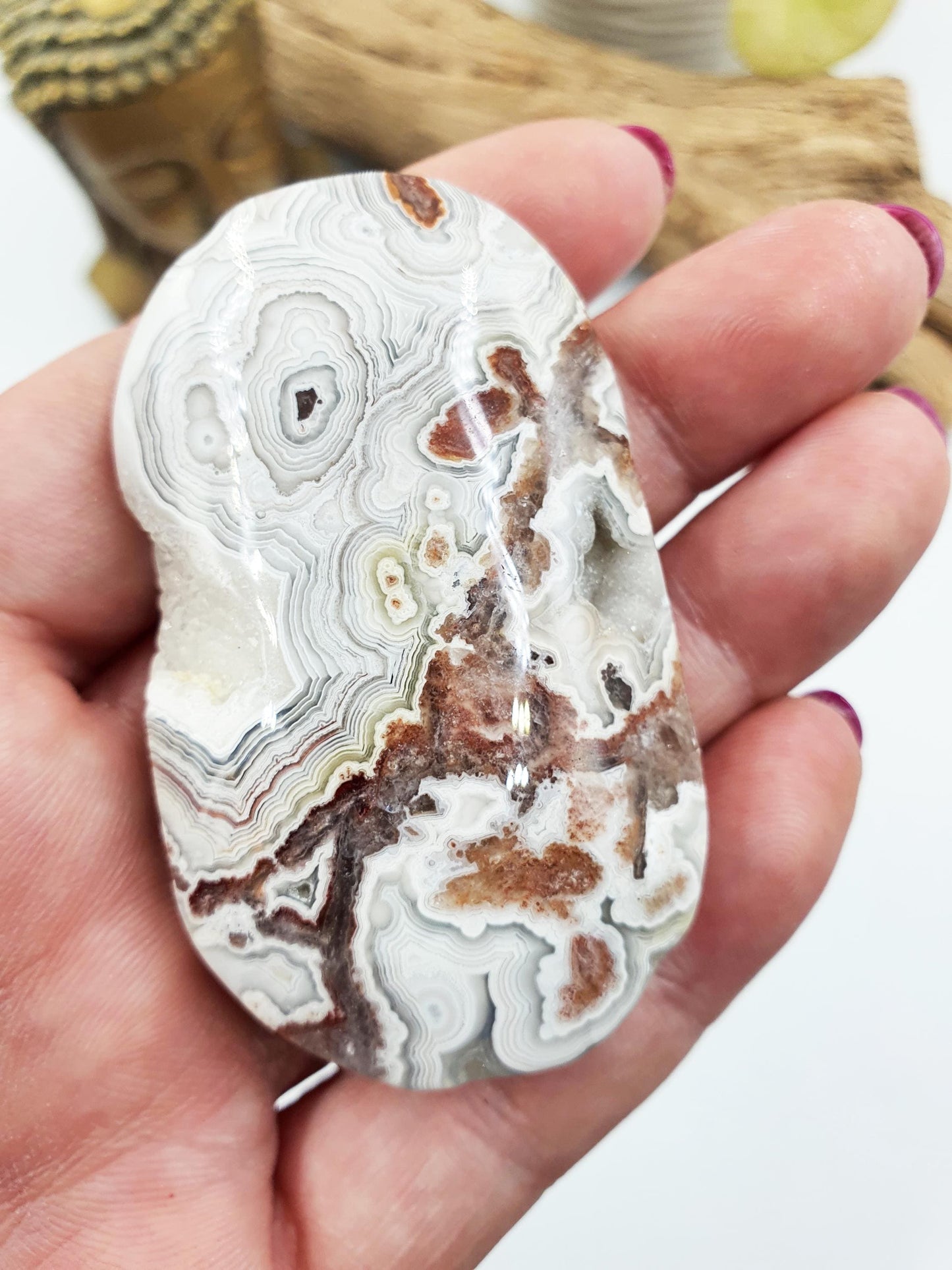 Stunning Mexican Crazy Lace Agate Palm / Crazy Lace Agate Palm Stone / Drusy Agate Palm / Meditation Palm - 65g