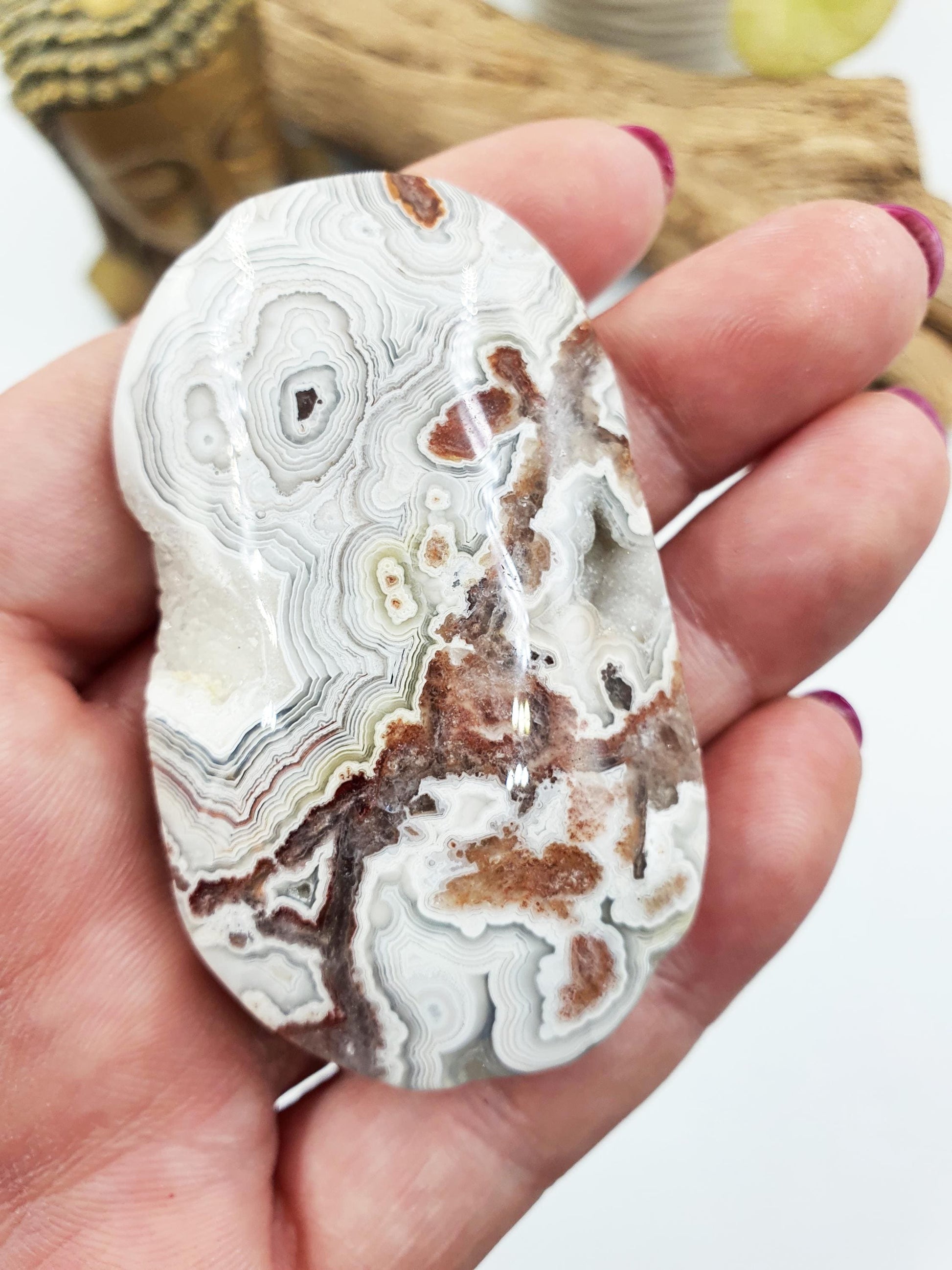 Stunning Mexican Crazy Lace Agate Palm / Crazy Lace Agate Palm Stone / Drusy Agate Palm / Meditation Palm - 65g
