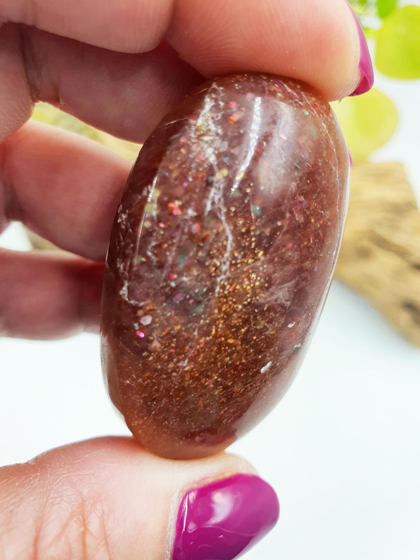 Cute Flashy Sunstone Palm / Sunstone Palm Stone / Sunstone Palmstone / Meditation Palm / Reiki Crystal Palm - 42g