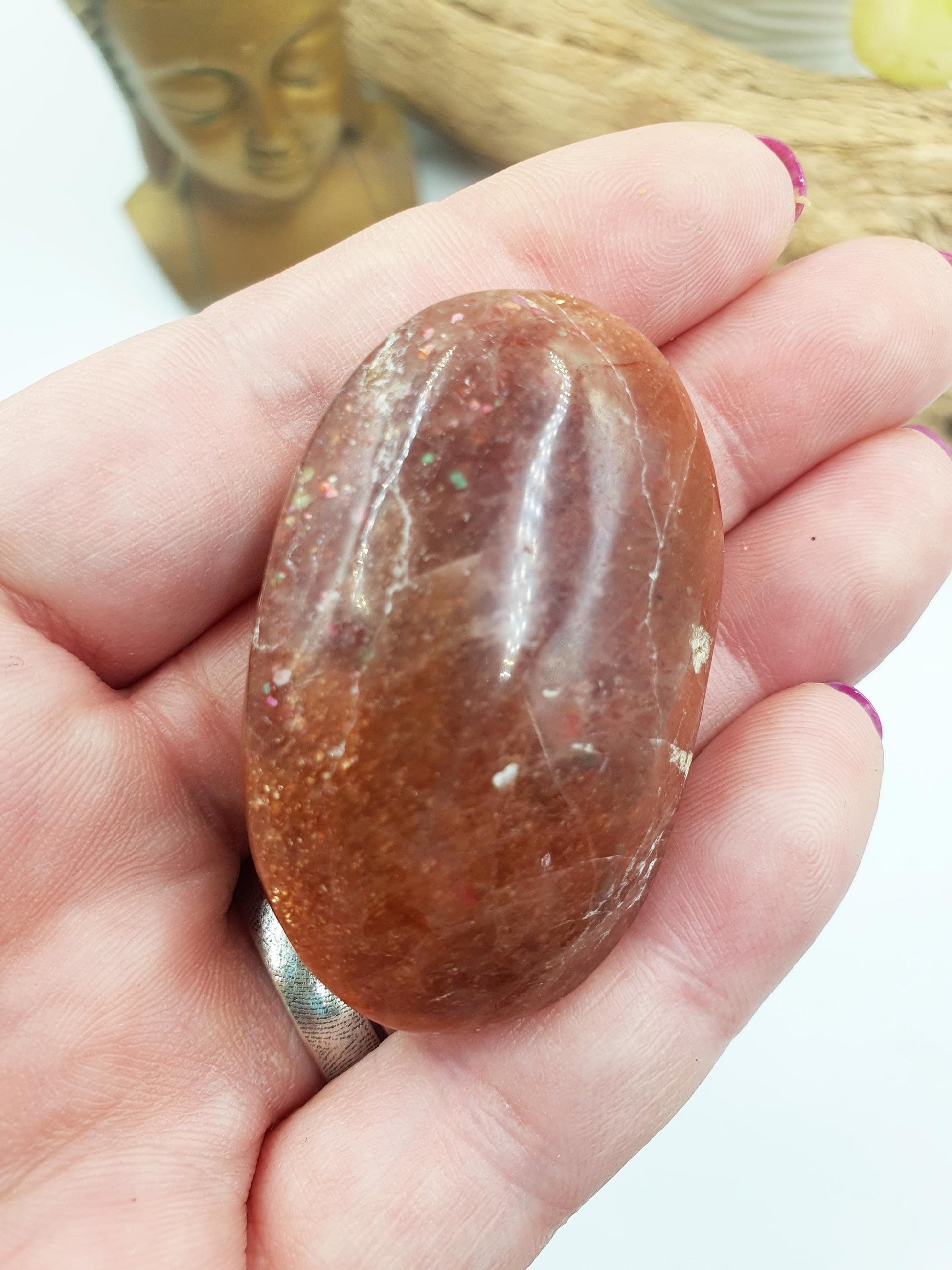 Cute Flashy Sunstone Palm / Sunstone Palm Stone / Sunstone Palmstone / Meditation Palm / Reiki Crystal Palm - 42g
