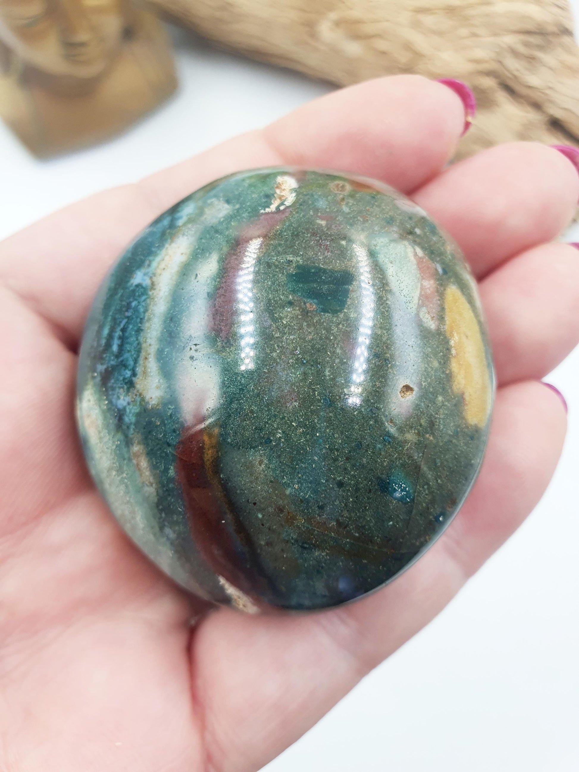 Beautiful Colourful Ocean Jasper Palm / Ocean Jasper Palm stone / OJ Palm / Pocket Crystal / Meditation Palm / Reiki Crystal Palm - 110g