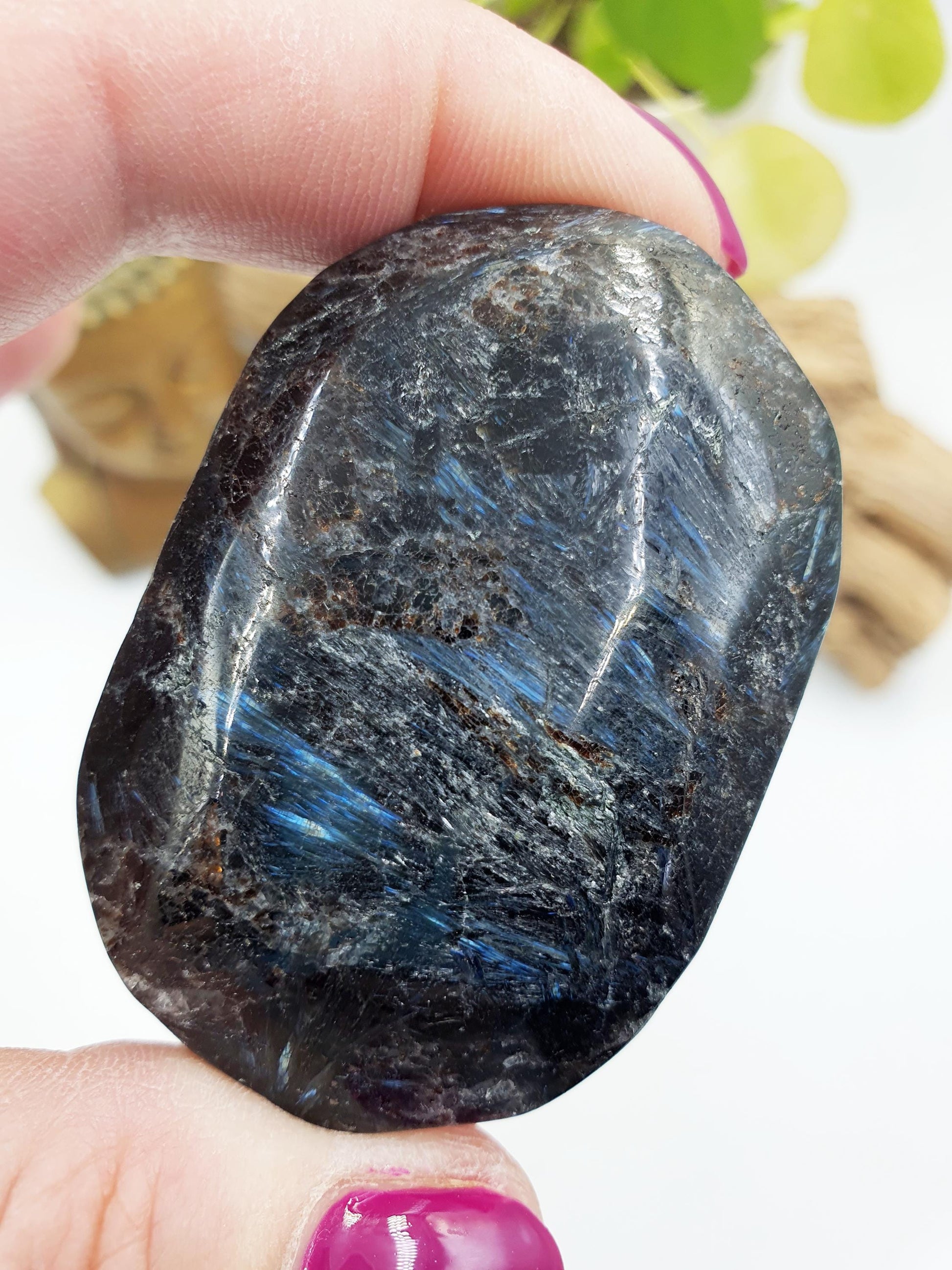 Large Astrophyllite Palm / Firework Palm Stone / Meditation Palm / Reiki Crystal Palm - 110g