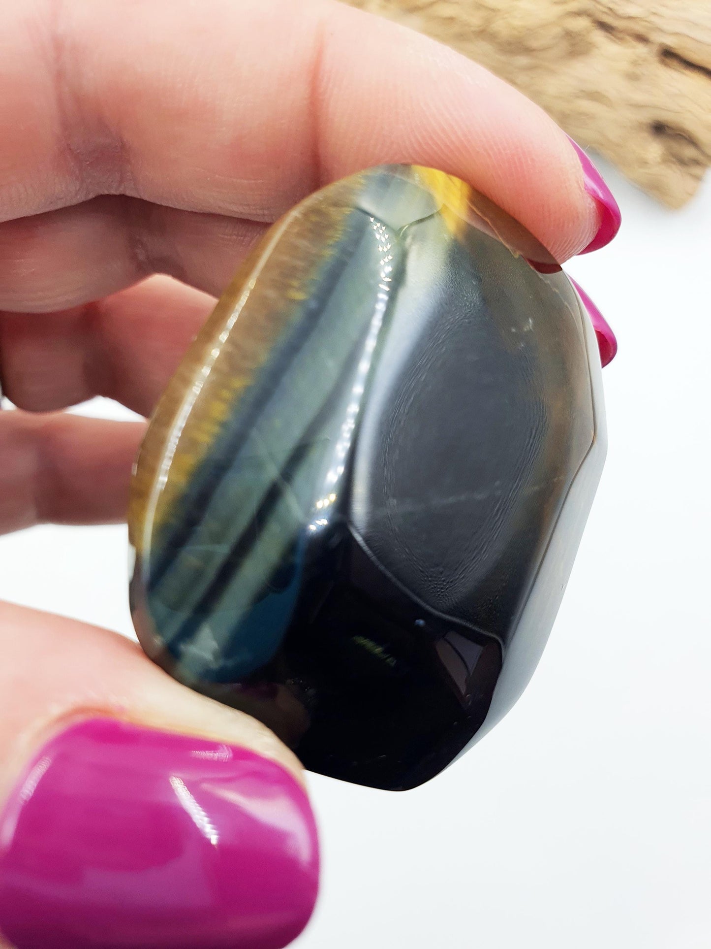 Flashy Little Yellow and Blue Tigers Eye Palm / Tiger's Eye Palm Stone / Pocket Crystal / Meditation Palm / Reiki Crystal Palm - 40g