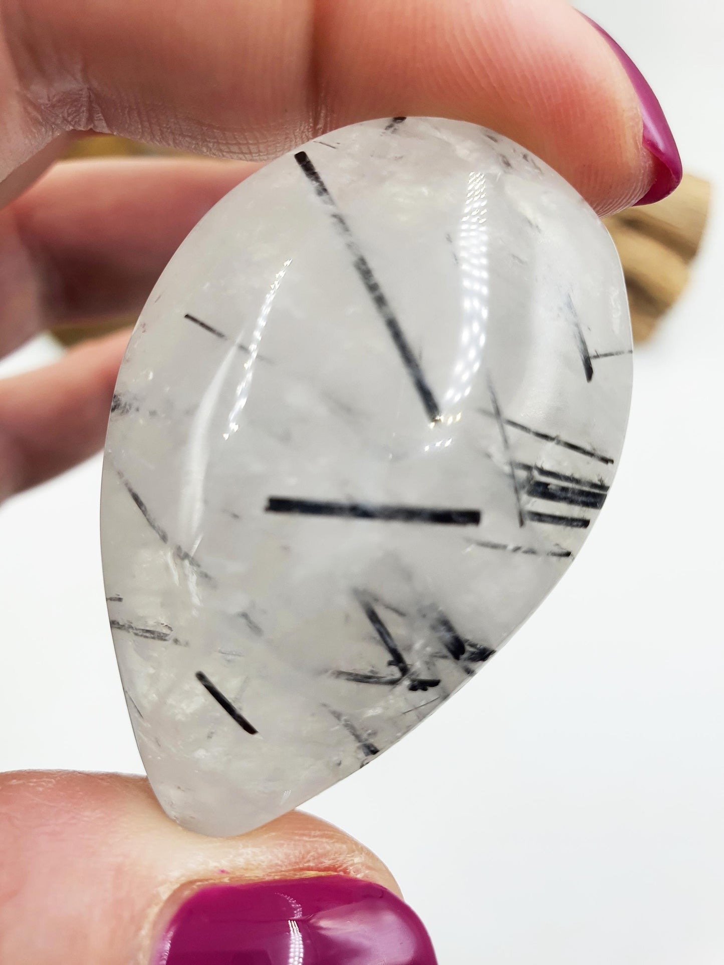 Sparkly Rutilated Quartz Palmstone / Rutile Quartz Yeardrop Palm / Rutilated Quartz Meditation Stone / Reiki Crystal - 35g