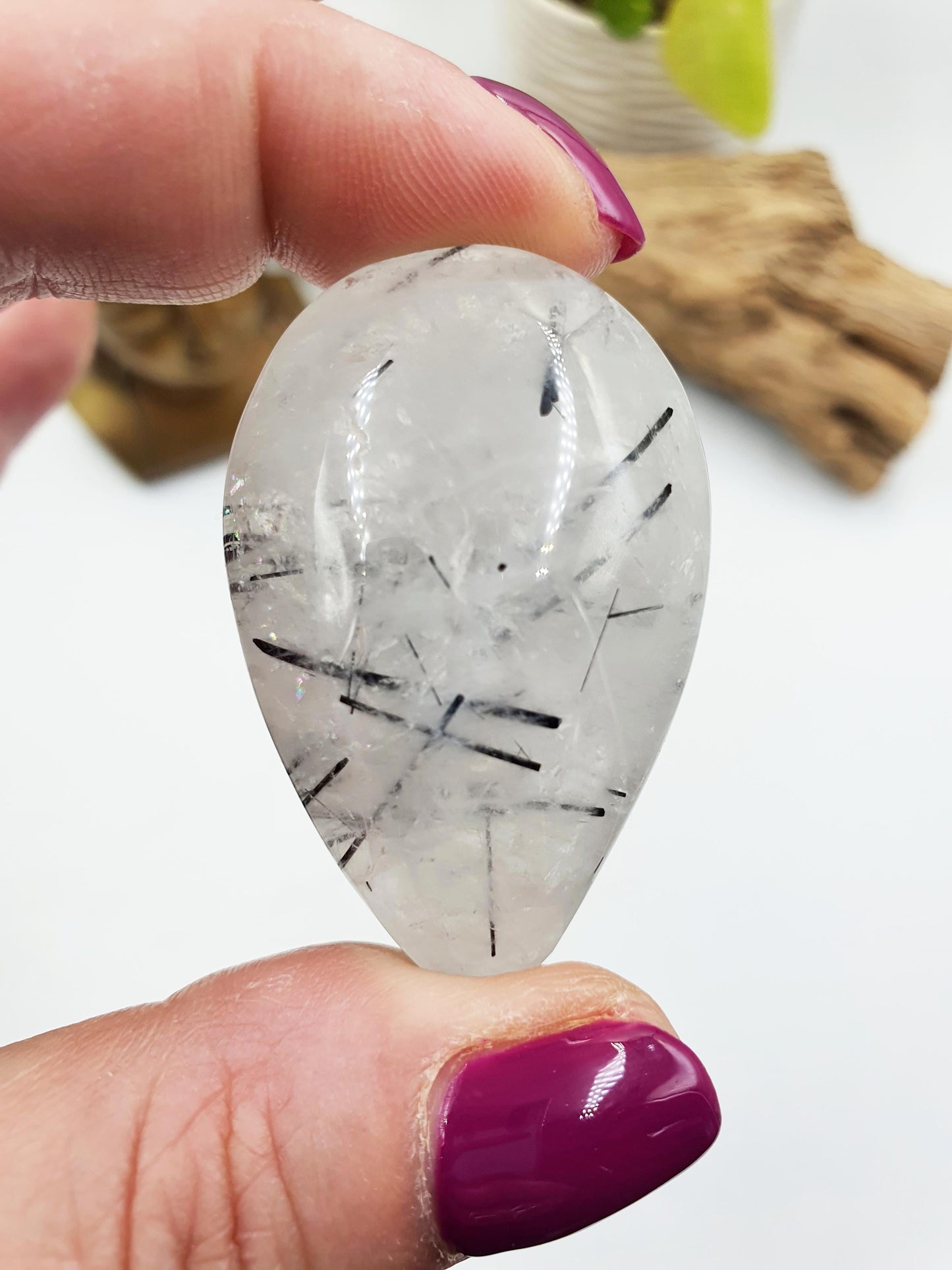 Sparkly Rutilated Quartz Palmstone / Rutile Quartz Yeardrop Palm / Rutilated Quartz Meditation Stone / Reiki Crystal - 35g