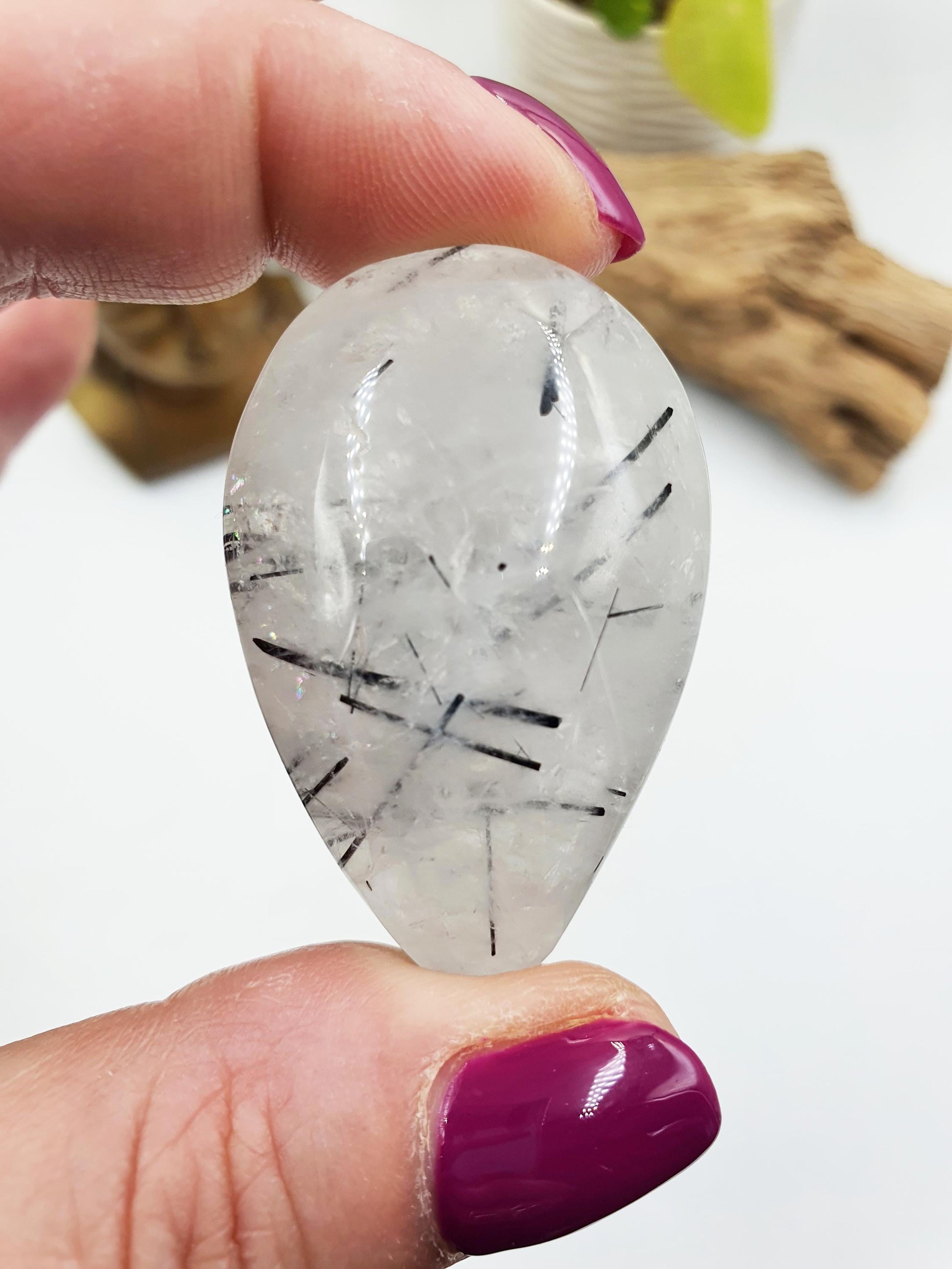 Sparkly Rutilated Quartz Palmstone / Rutile Quartz Yeardrop Palm / Rutilated Quartz Meditation Stone / Reiki Crystal - 35g