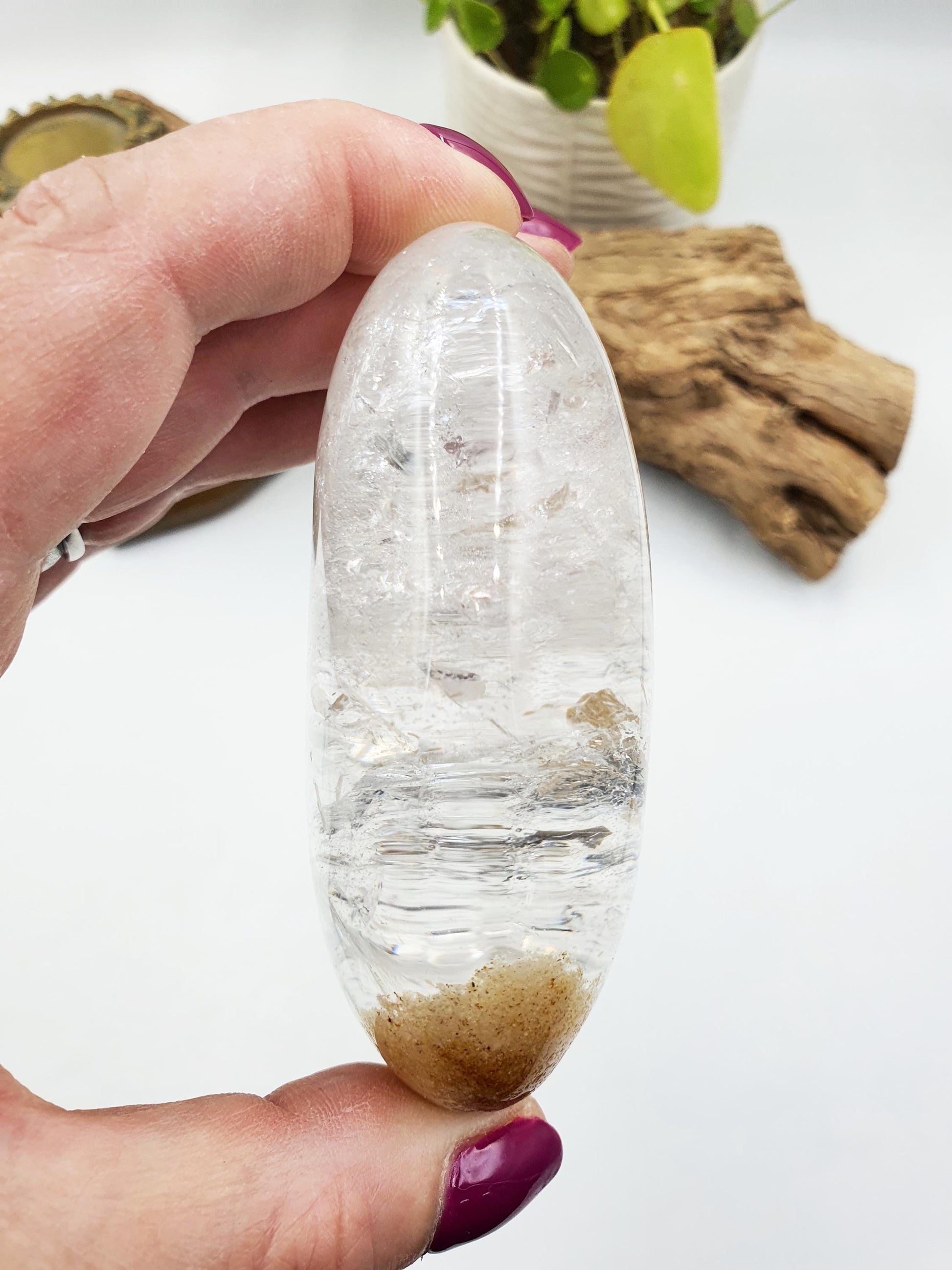 Large High Grade Beautiful Clear Quartz Palm with rainbows and garden / Clear Quartz Palm with unique inclusions / Reiki Crystal - 255g