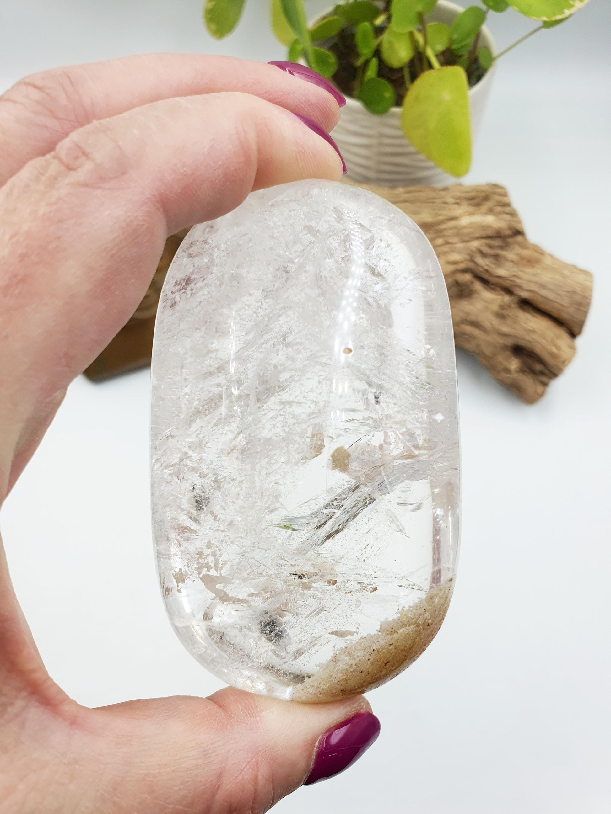 Large High Grade Beautiful Clear Quartz Palm with rainbows and garden / Clear Quartz Palm with unique inclusions / Reiki Crystal - 255g