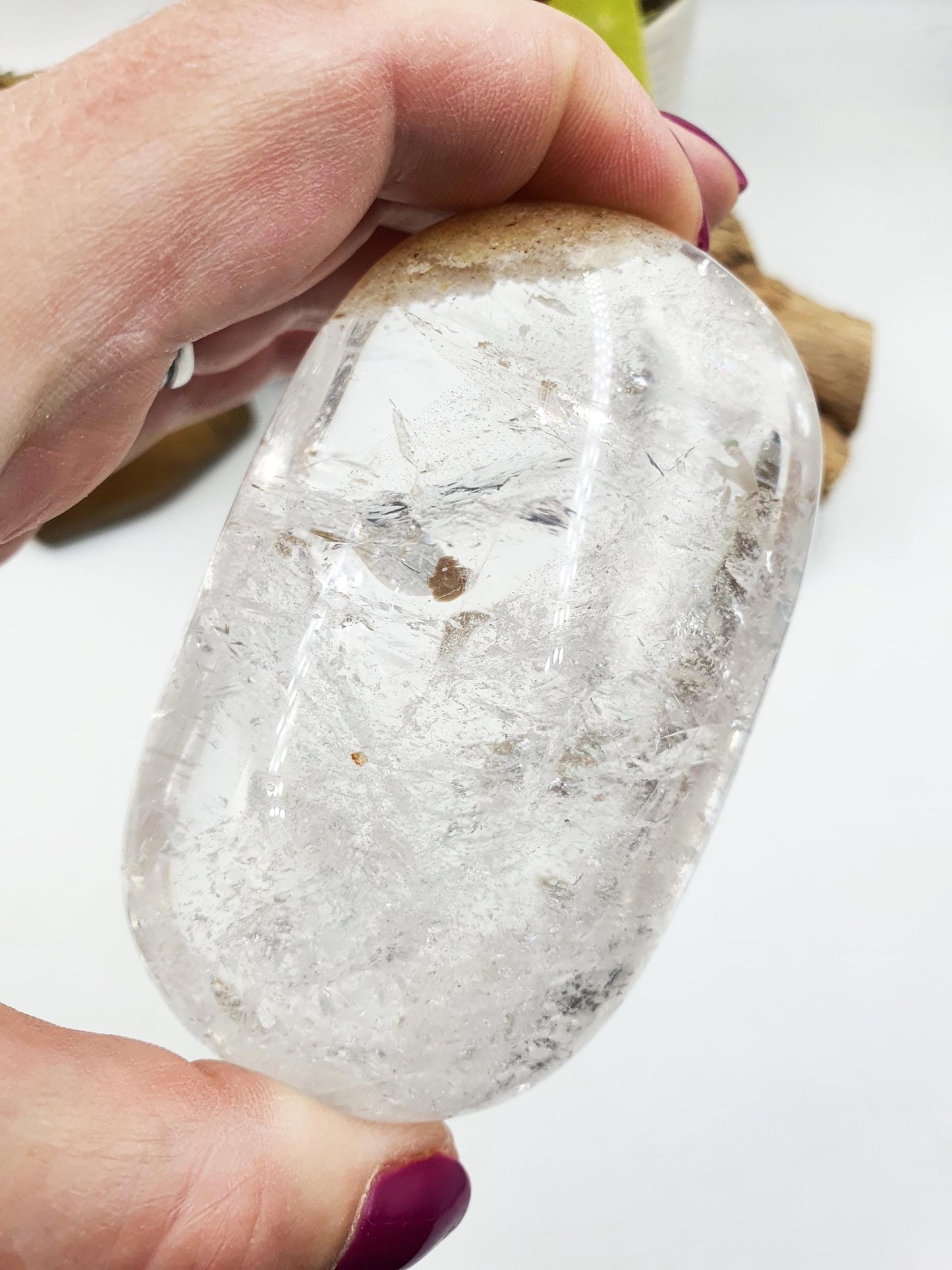Large High Grade Beautiful Clear Quartz Palm with rainbows and garden / Clear Quartz Palm with unique inclusions / Reiki Crystal - 255g