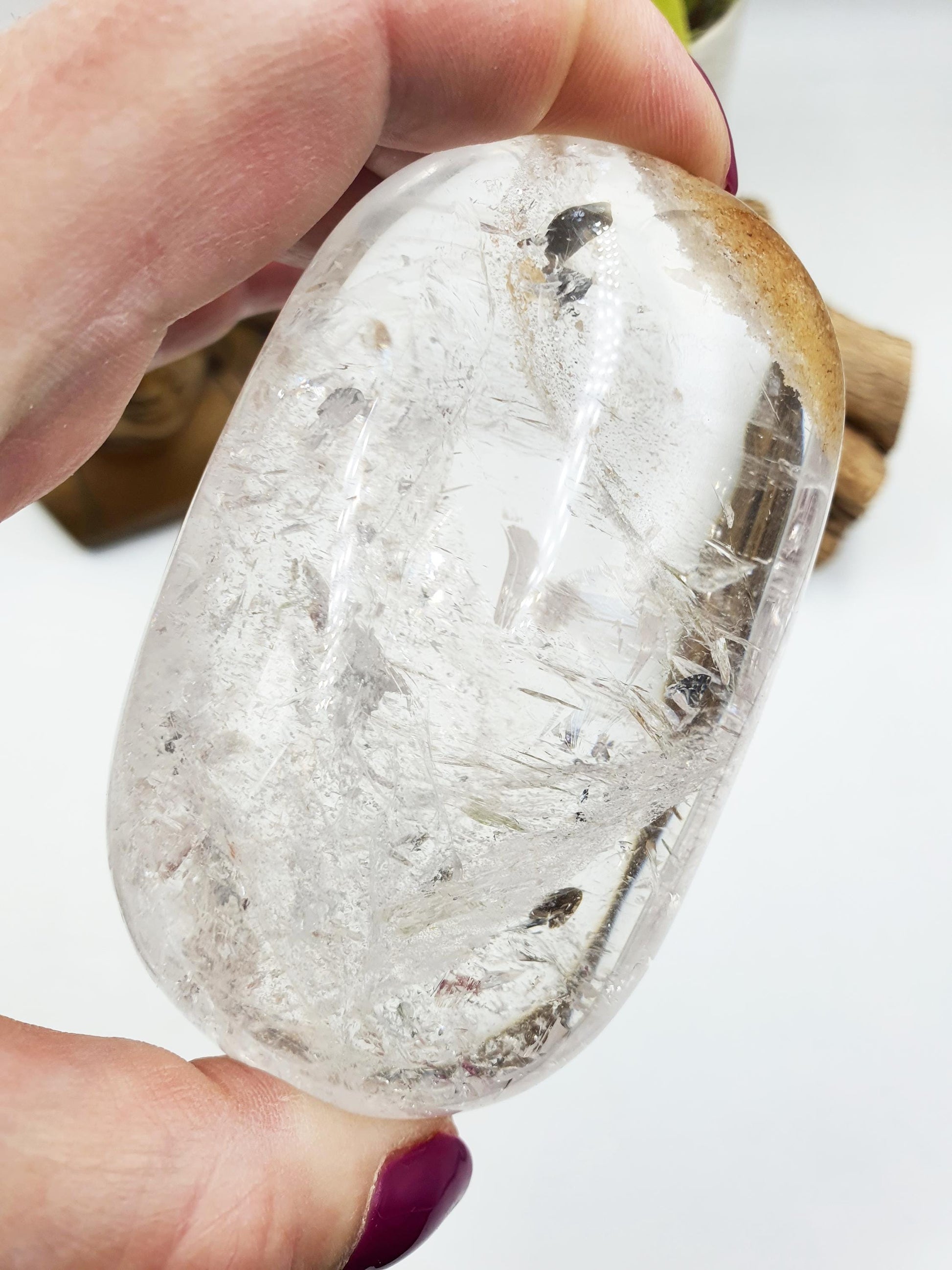 Large High Grade Beautiful Clear Quartz Palm with rainbows and garden / Clear Quartz Palm with unique inclusions / Reiki Crystal - 255g