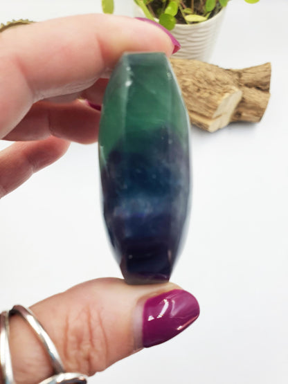 Rainbow Fluorite Palm Stone - Focus and Clarity Healing Crystal - 115g