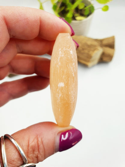 Peach Selenite Palm Stone - Calming & Cleansing Healing Crystal - 60g